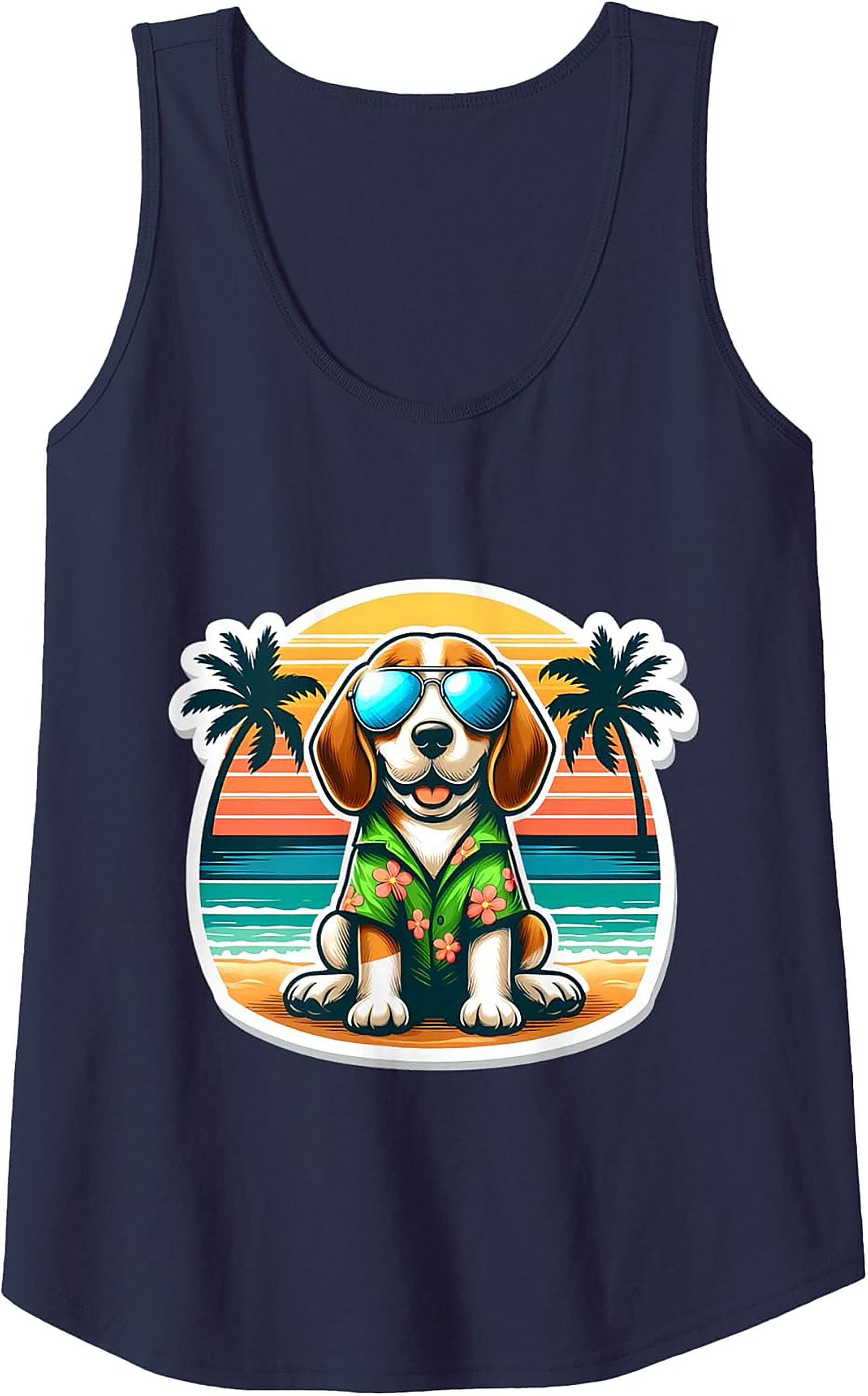 Beagle Summer Vacation Graphic Tank Top | Hawaiian Dog Sleeveless Shirt