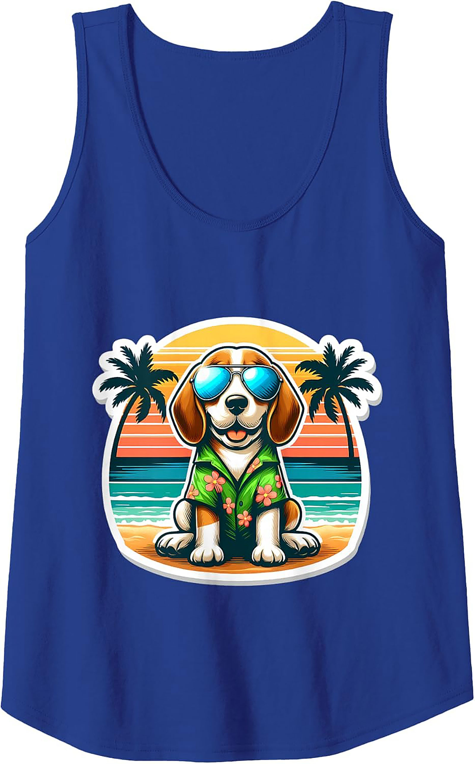 Beagle Summer Vacation Graphic Tank Top | Hawaiian Dog Sleeveless Shirt