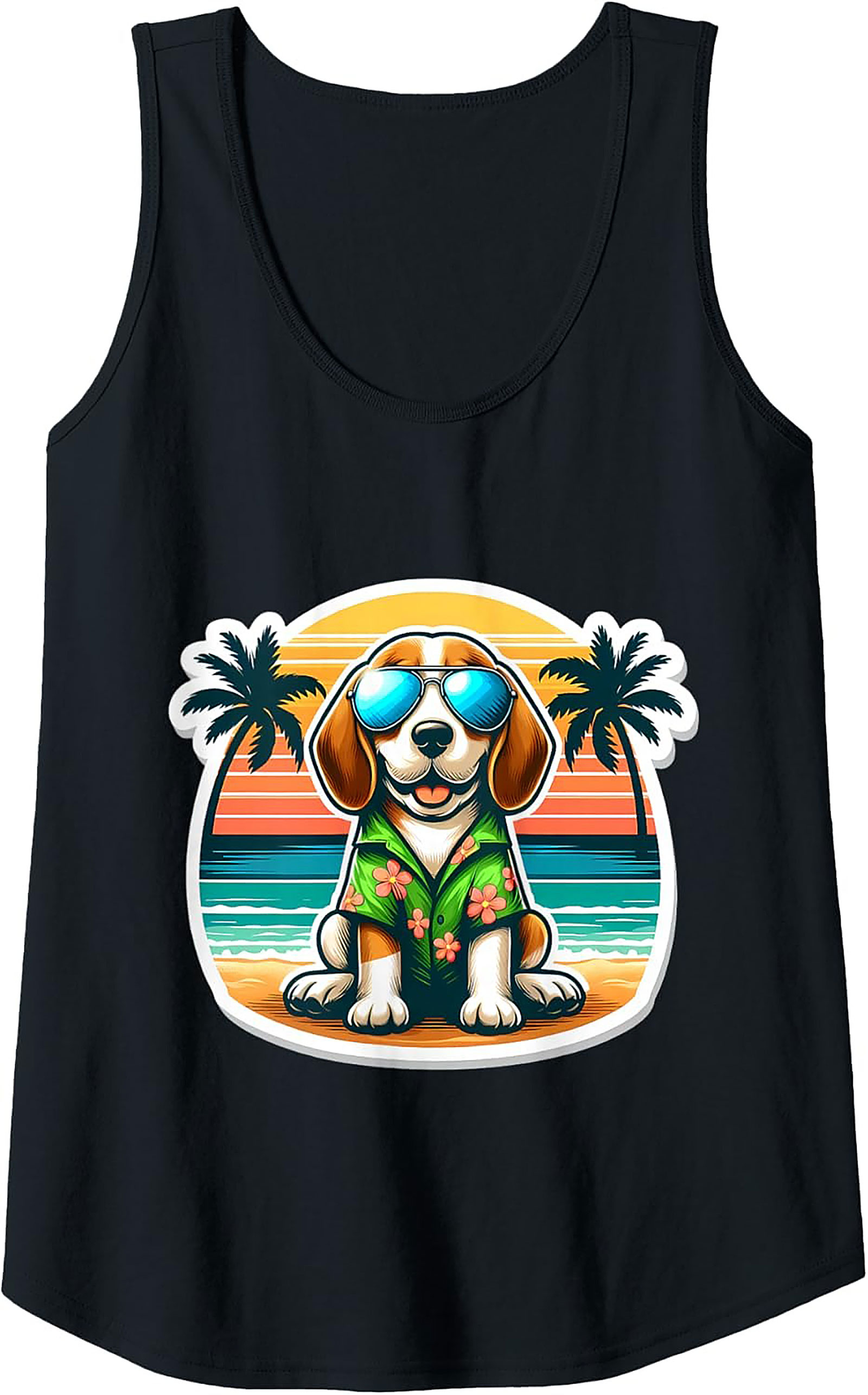 Beagle Summer Vacation Graphic Tank Top | Hawaiian Dog Sleeveless Shirt