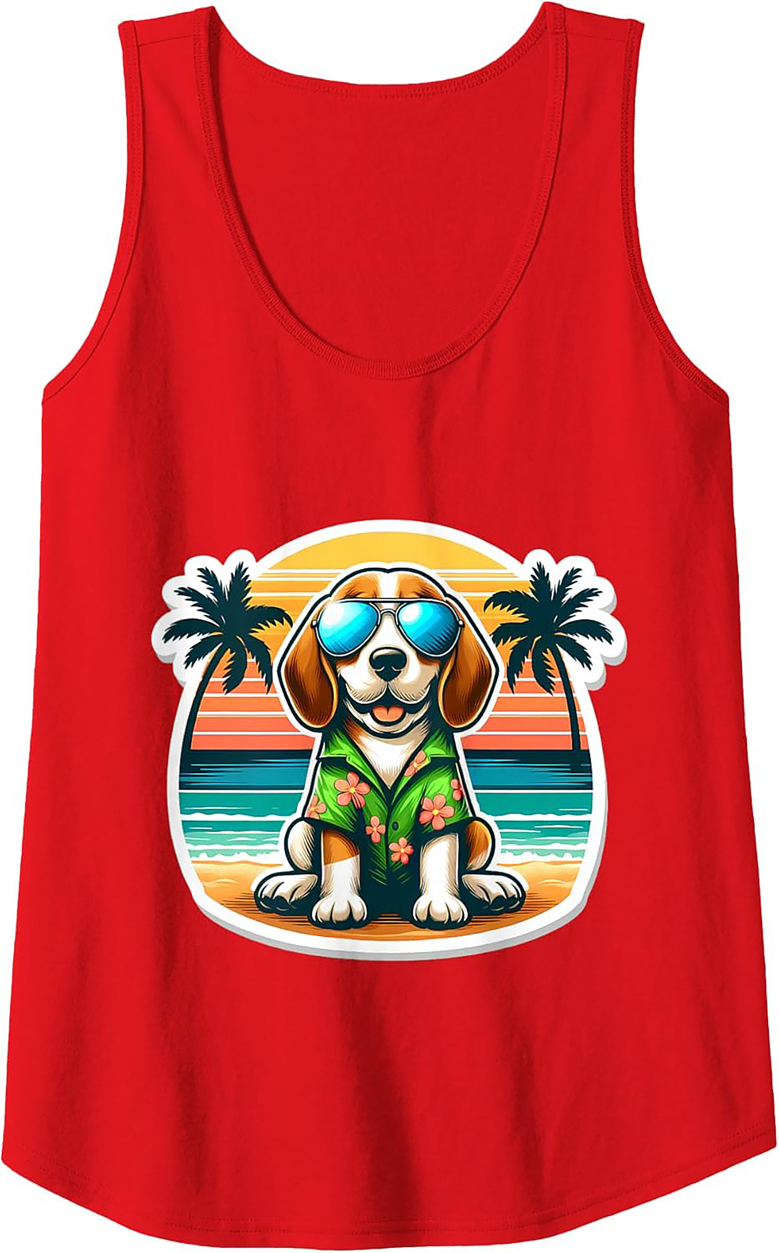 Beagle Summer Vacation Graphic Tank Top | Hawaiian Dog Sleeveless Shirt