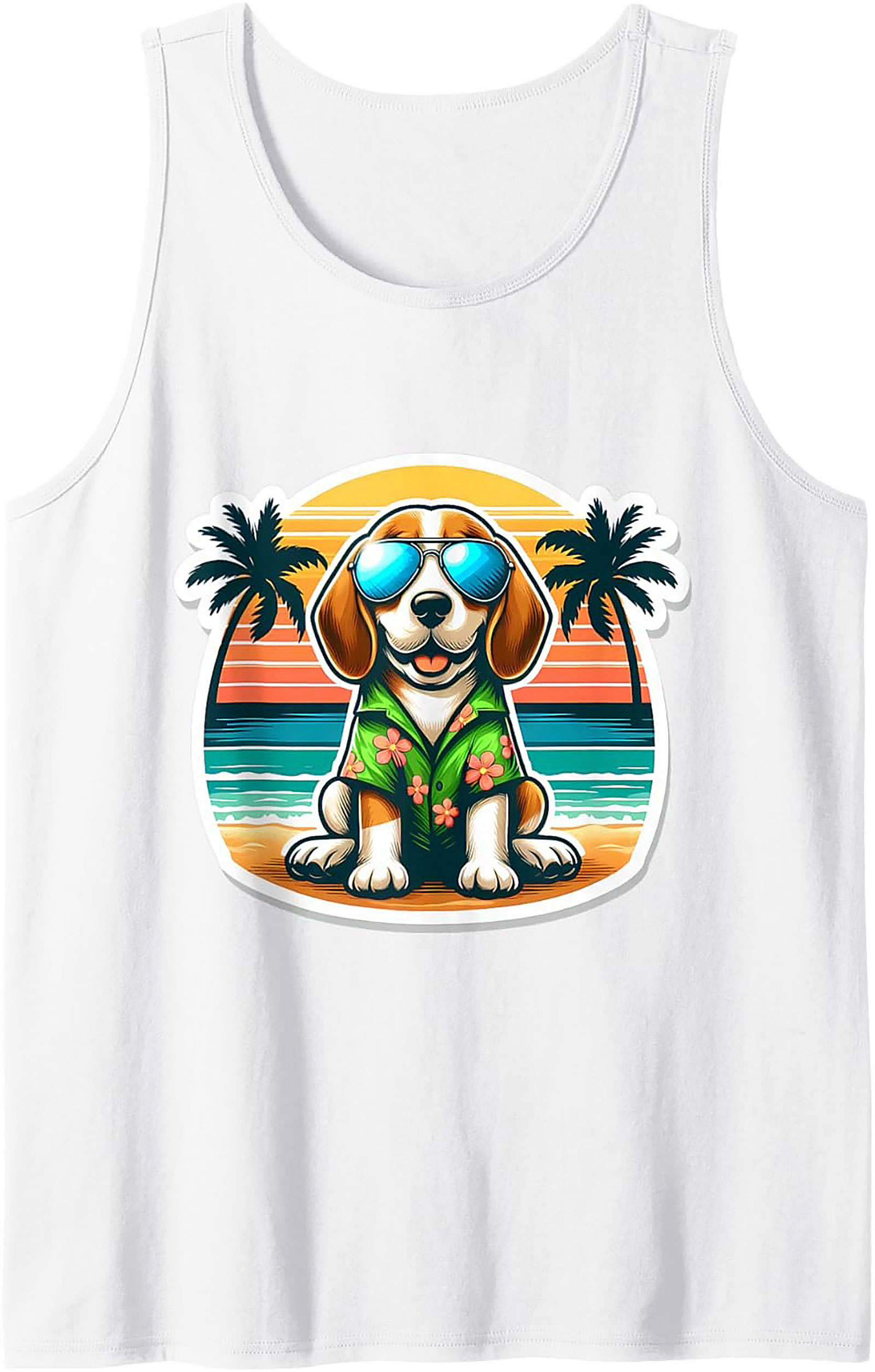 Beagle Summer Vacation Graphic Tank Top | Hawaiian Dog Sleeveless Shirt