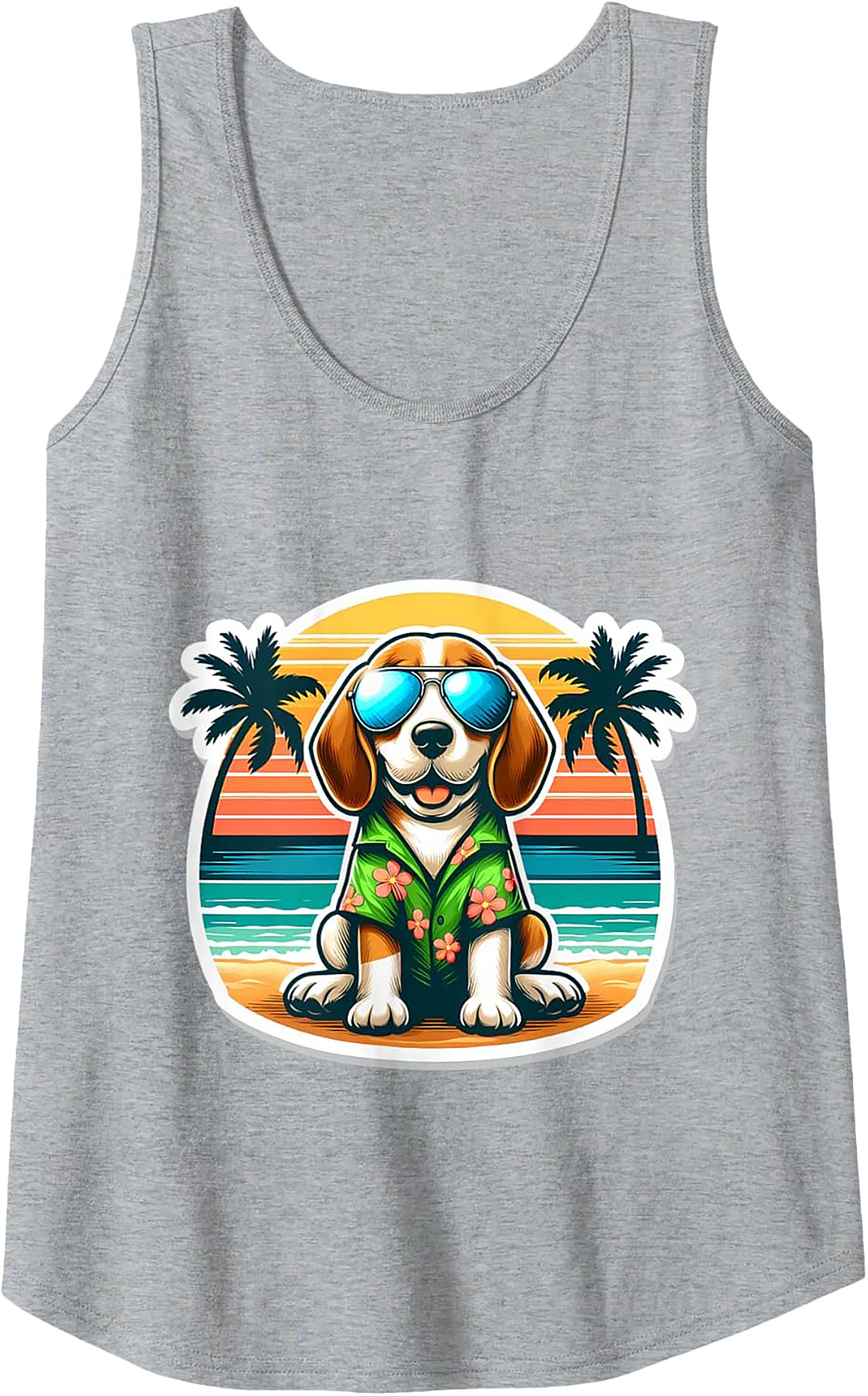 Beagle Summer Vacation Graphic Tank Top | Hawaiian Dog Sleeveless Shirt