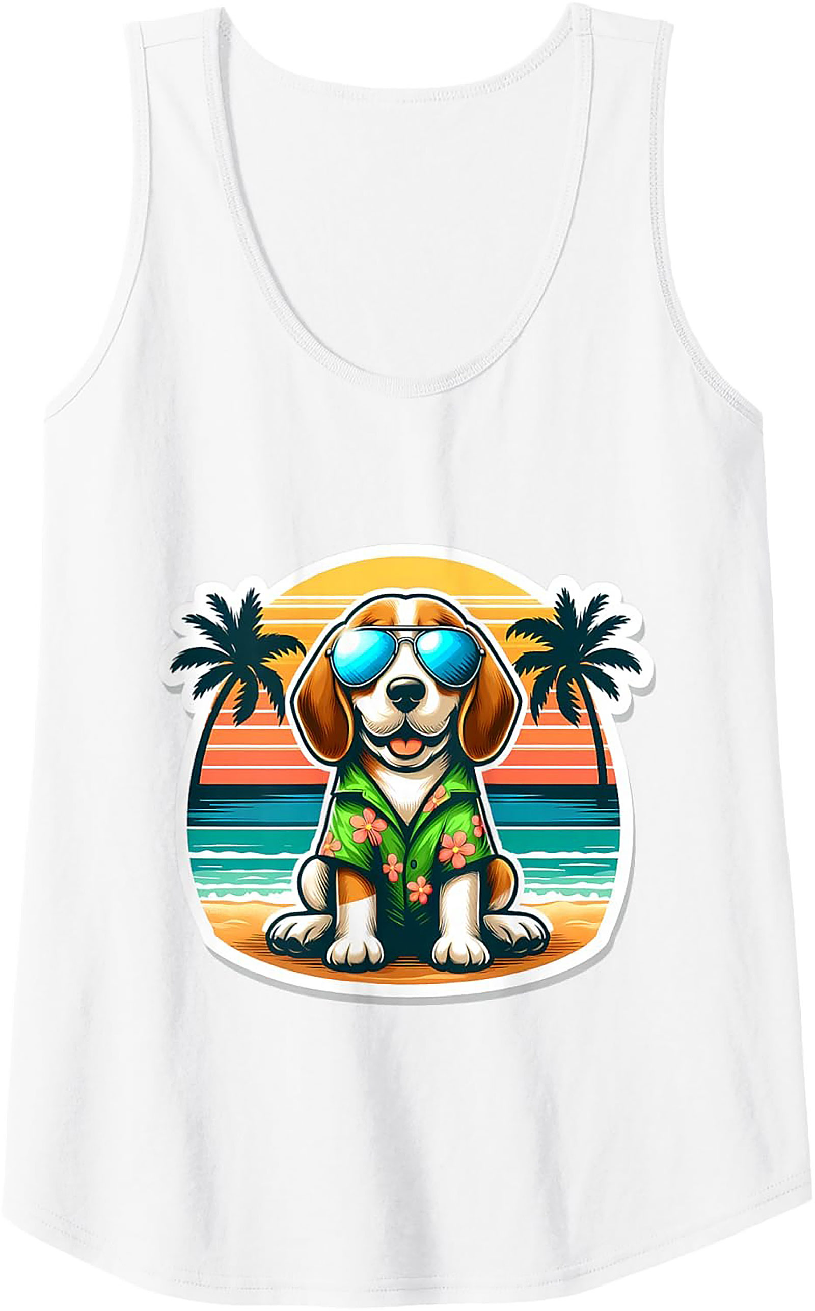 Beagle Summer Vacation Graphic Tank Top | Hawaiian Dog Sleeveless Shirt