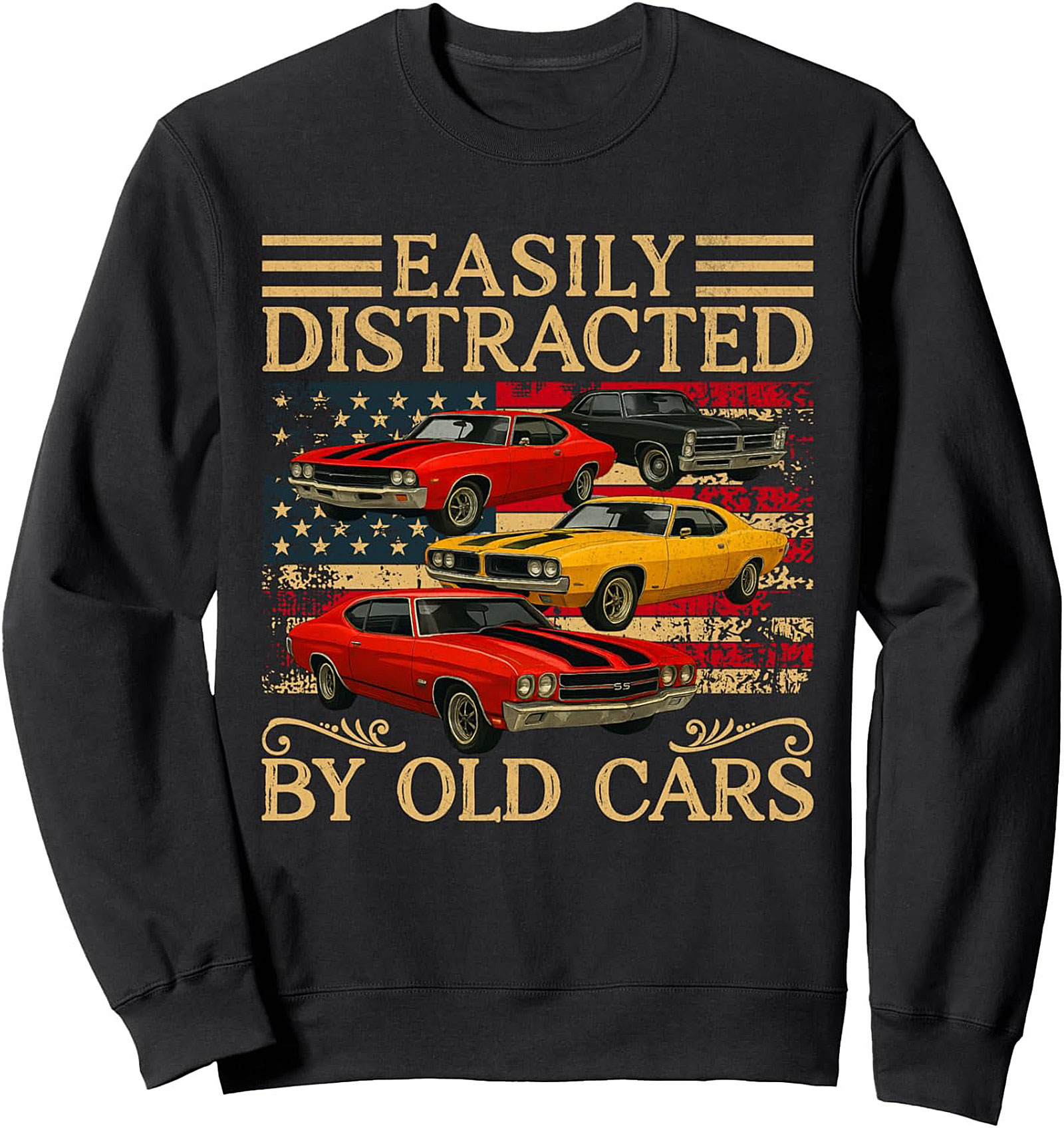 Easily Distracted By Old Cars Crewneck Sweatshirt Gift