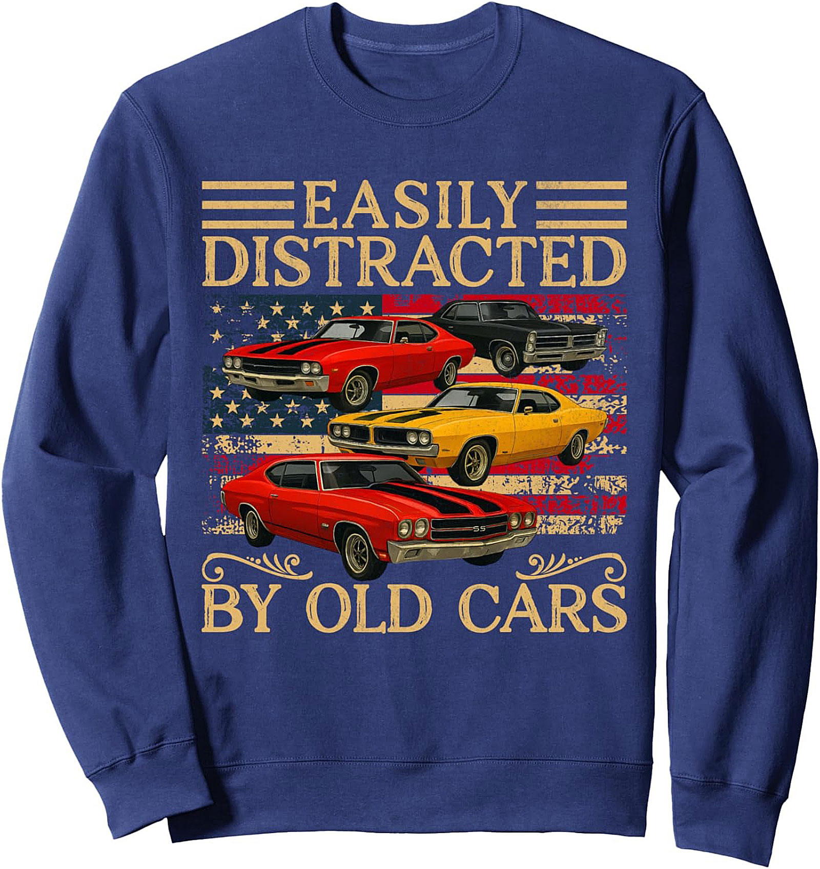 Easily Distracted By Old Cars Crewneck Sweatshirt Gift