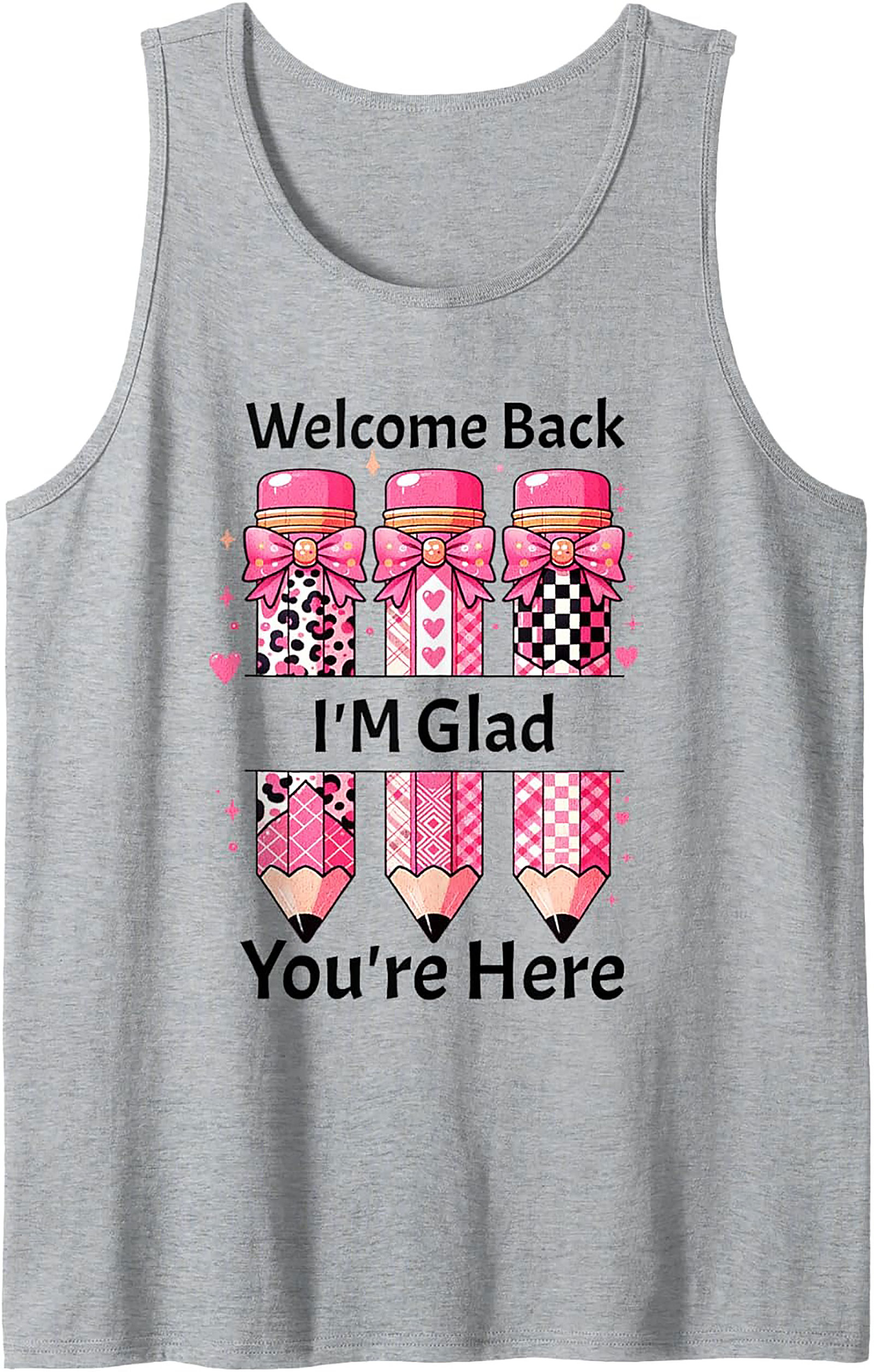 Pink Pencil Welcome Back Teacher Graphic Tank Top