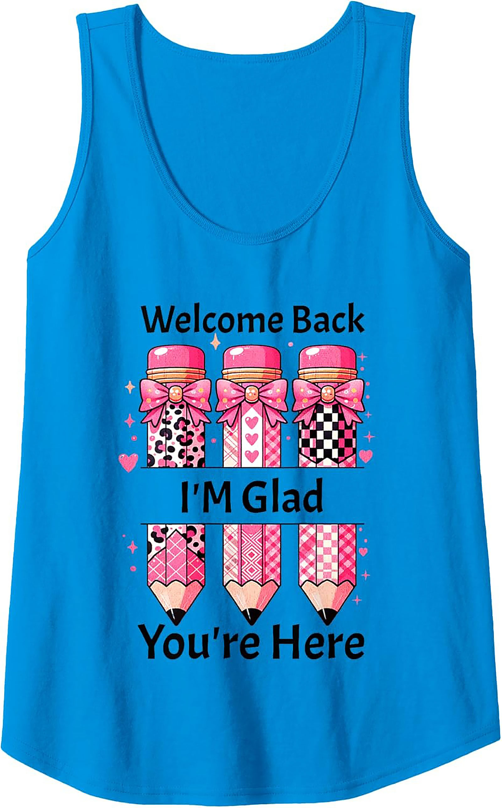 Pink Pencil Welcome Back Teacher Graphic Tank Top