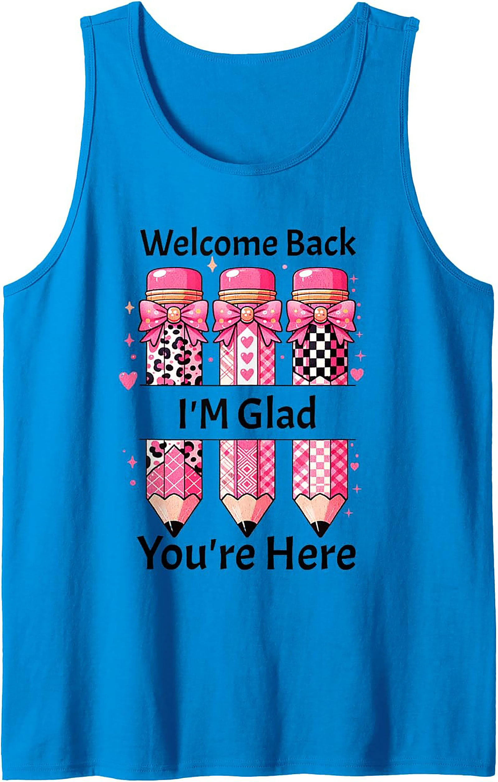 Pink Pencil Welcome Back Teacher Graphic Tank Top