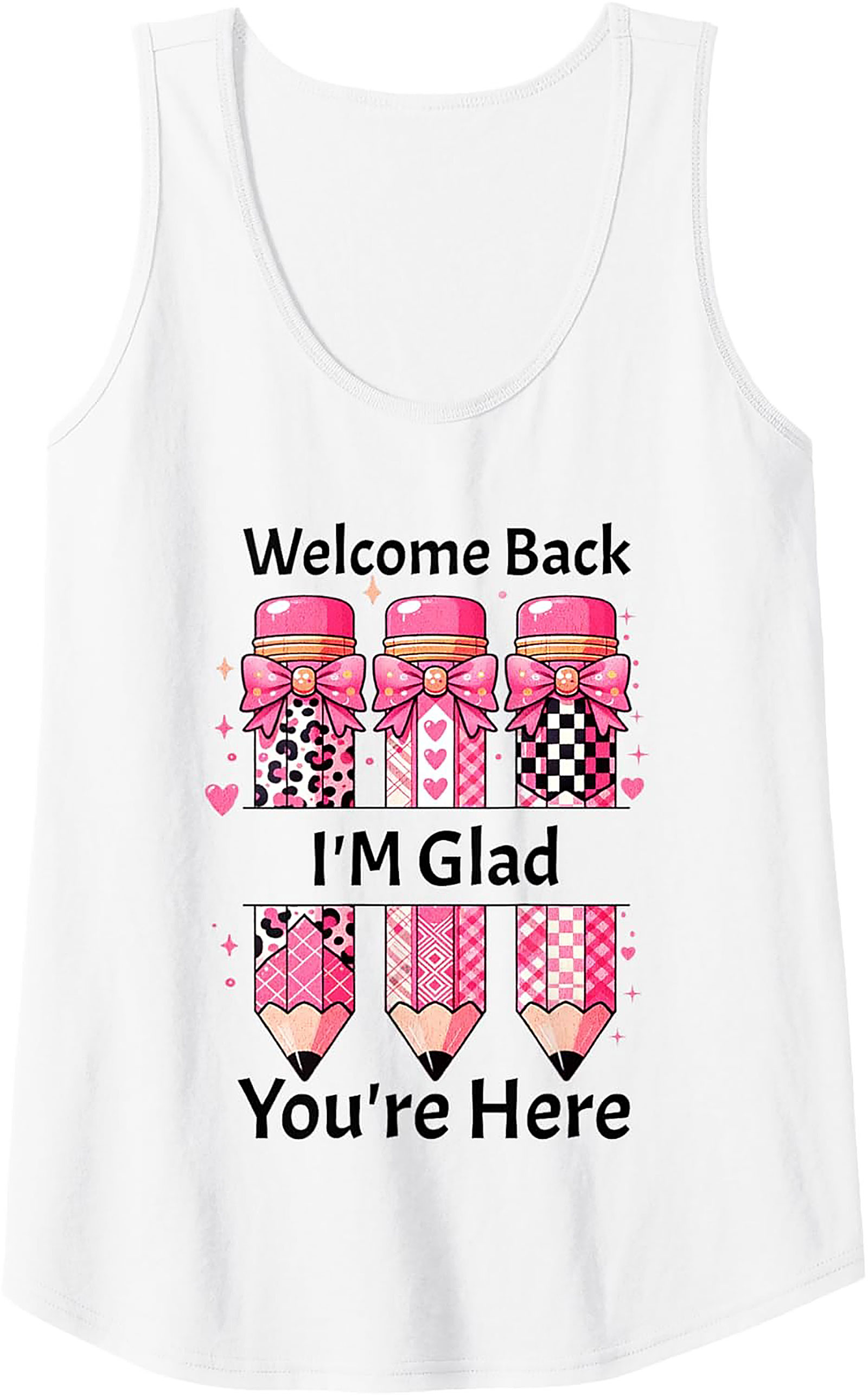 Pink Pencil Welcome Back Teacher Graphic Tank Top