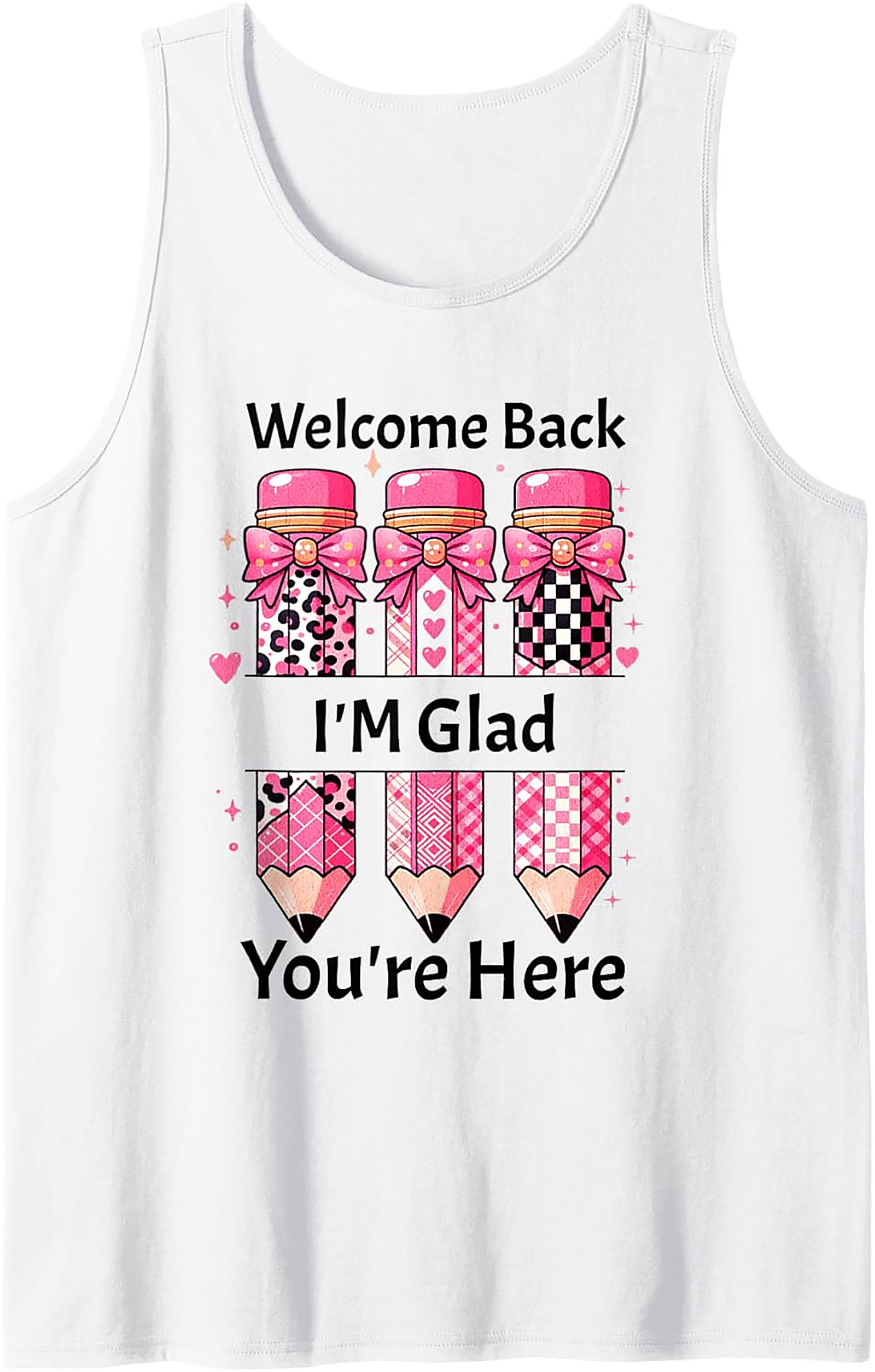 Pink Pencil Welcome Back Teacher Graphic Tank Top