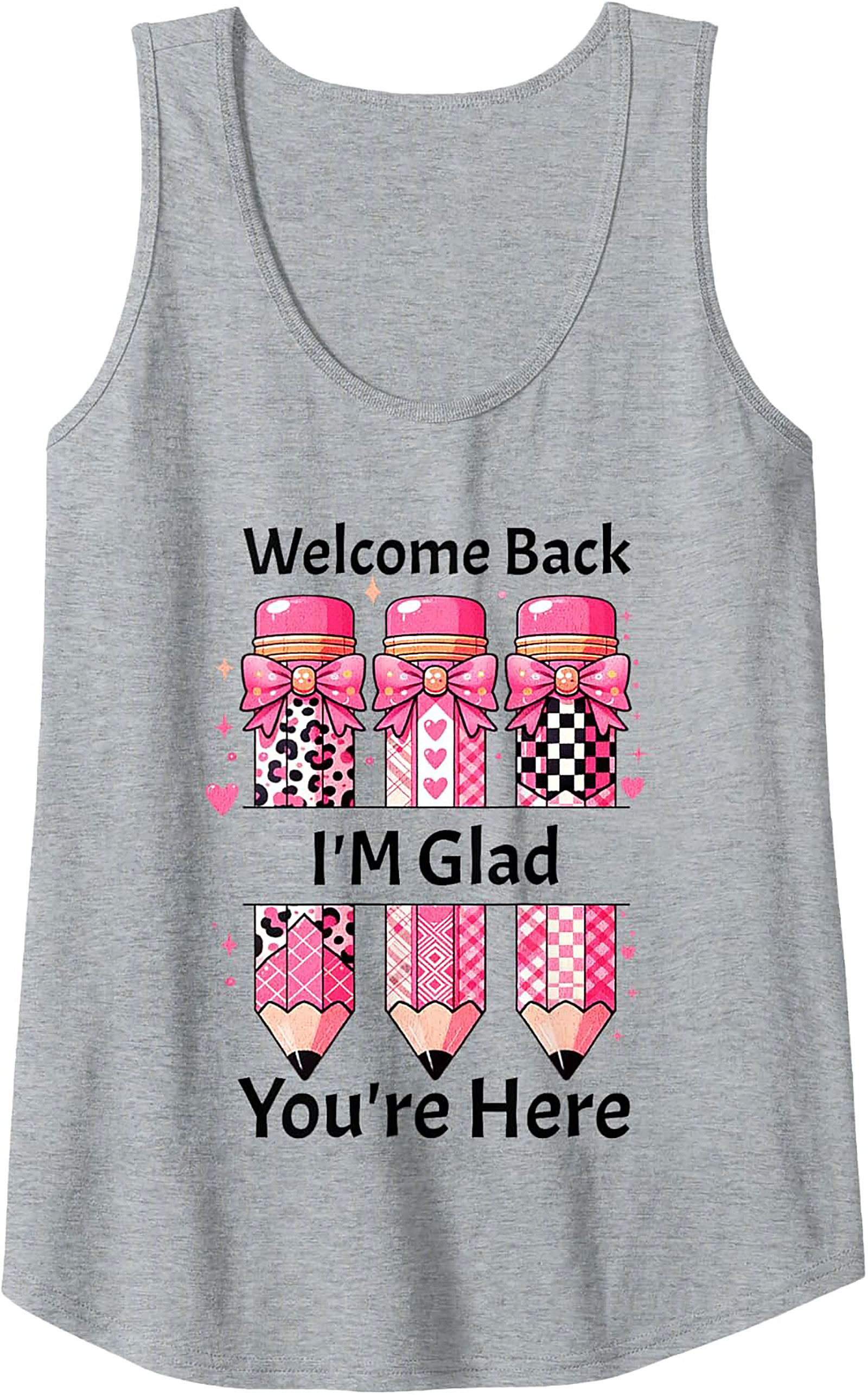 Pink Pencil Welcome Back Teacher Graphic Tank Top