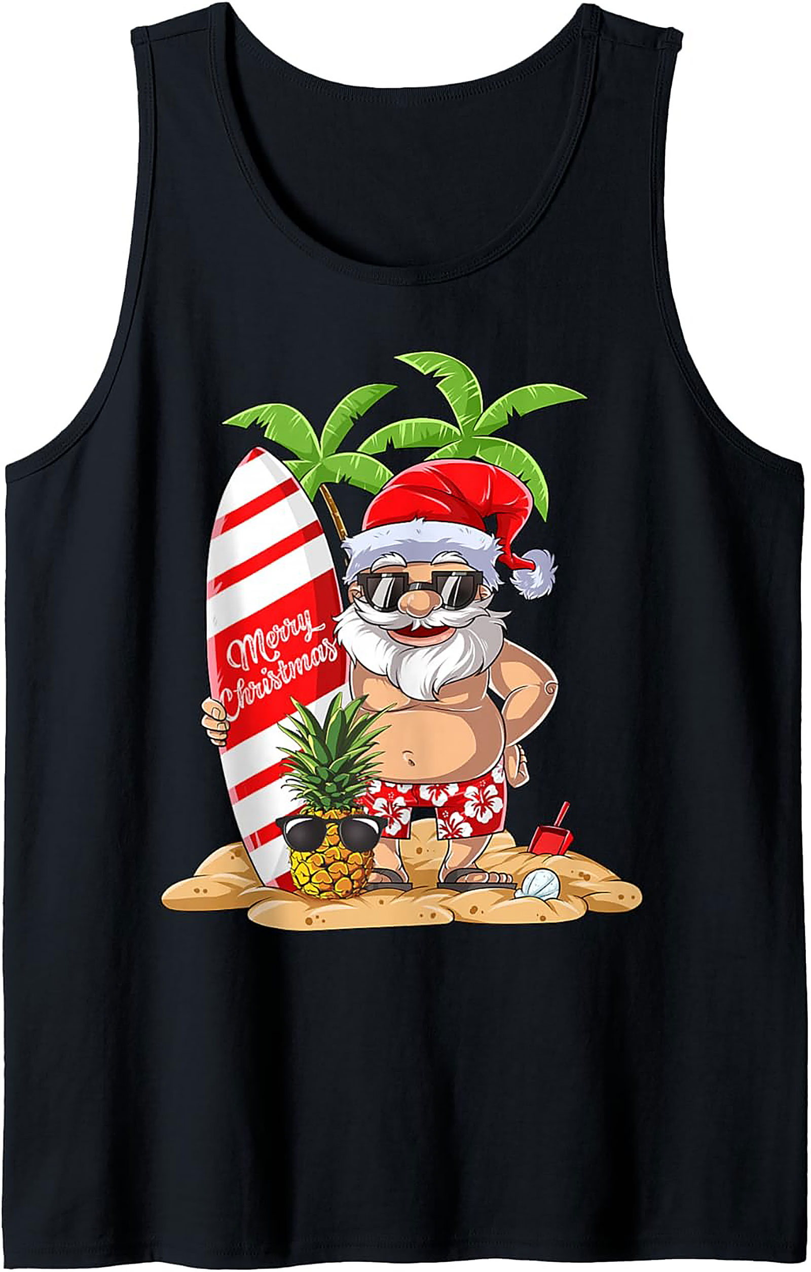 Tropical Santa Tank Top Funny Beach Christmas Graphic
