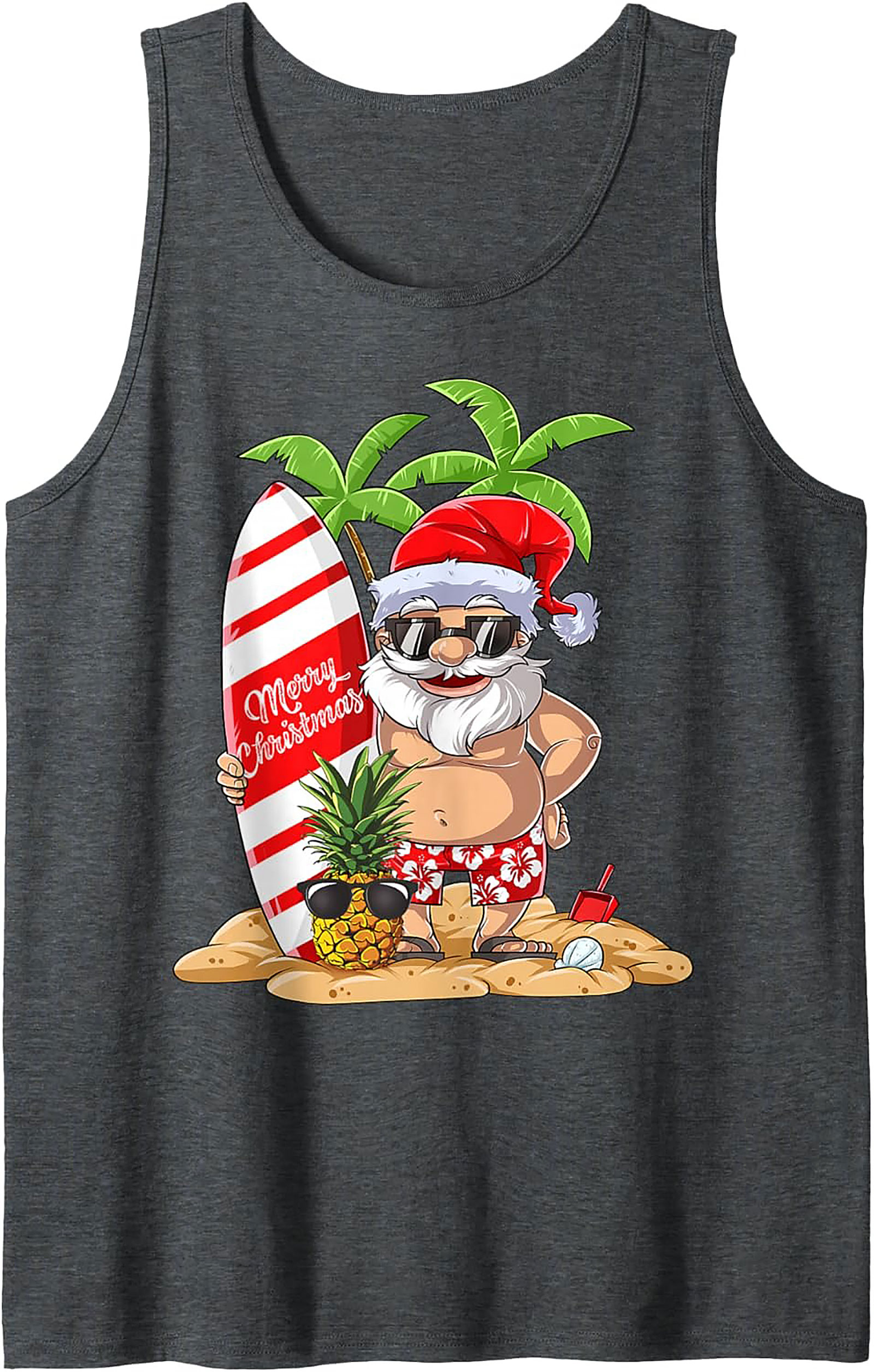 Tropical Santa Tank Top Funny Beach Christmas Graphic