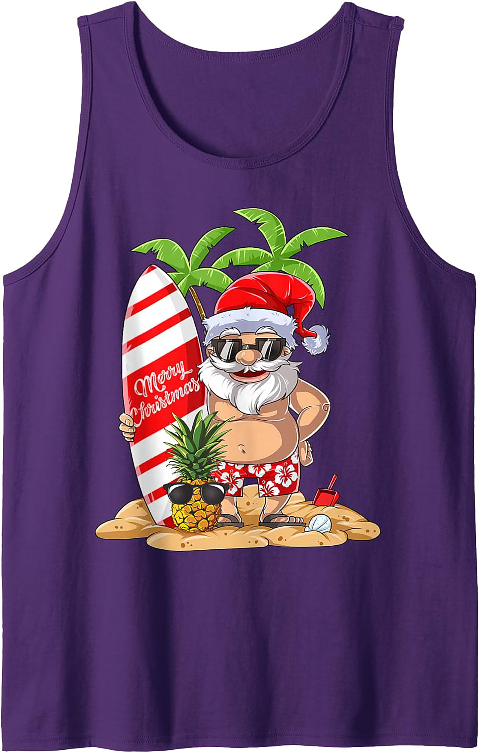 Tropical Santa Tank Top Funny Beach Christmas Graphic