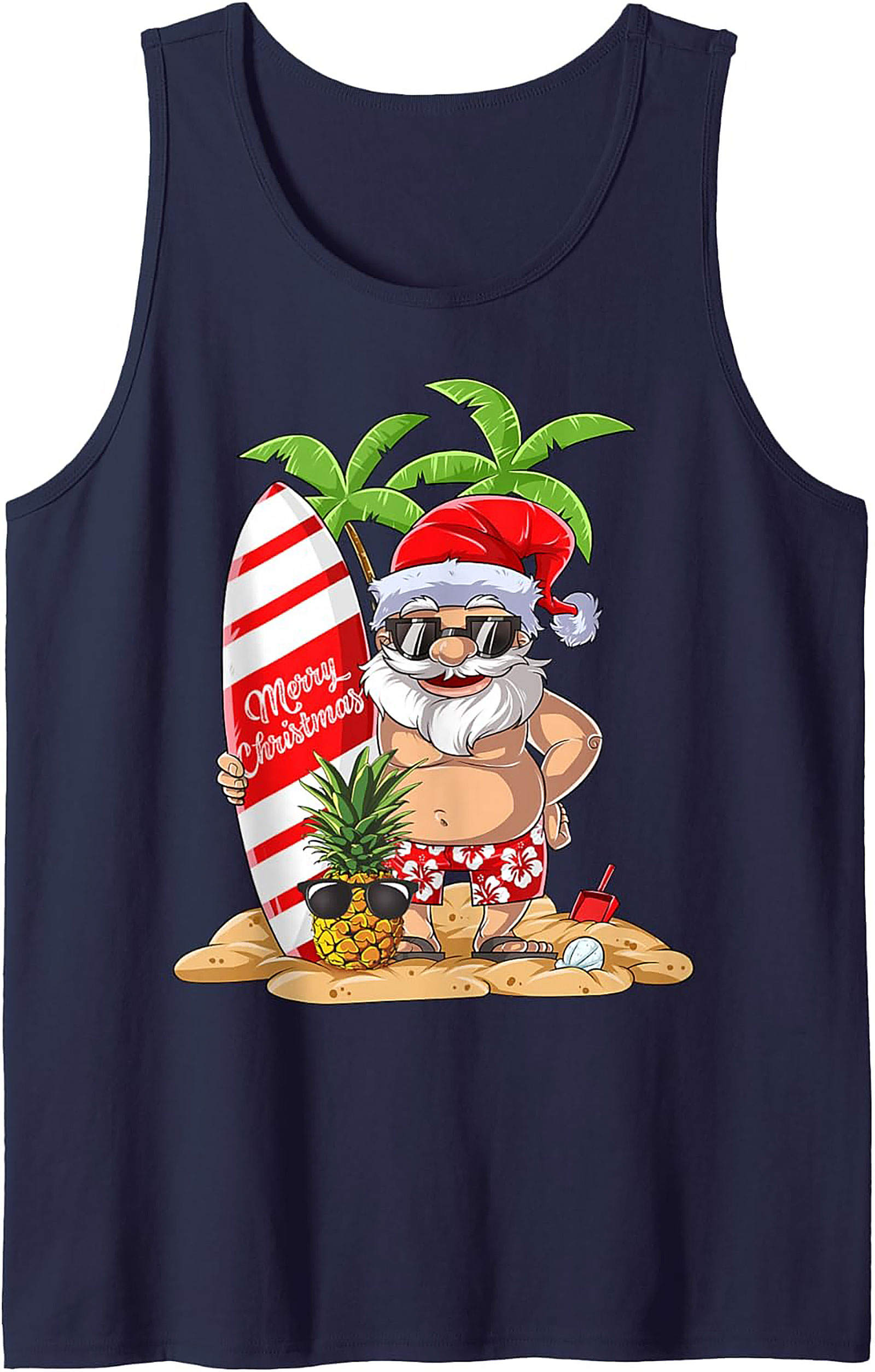 Tropical Santa Tank Top Funny Beach Christmas Graphic