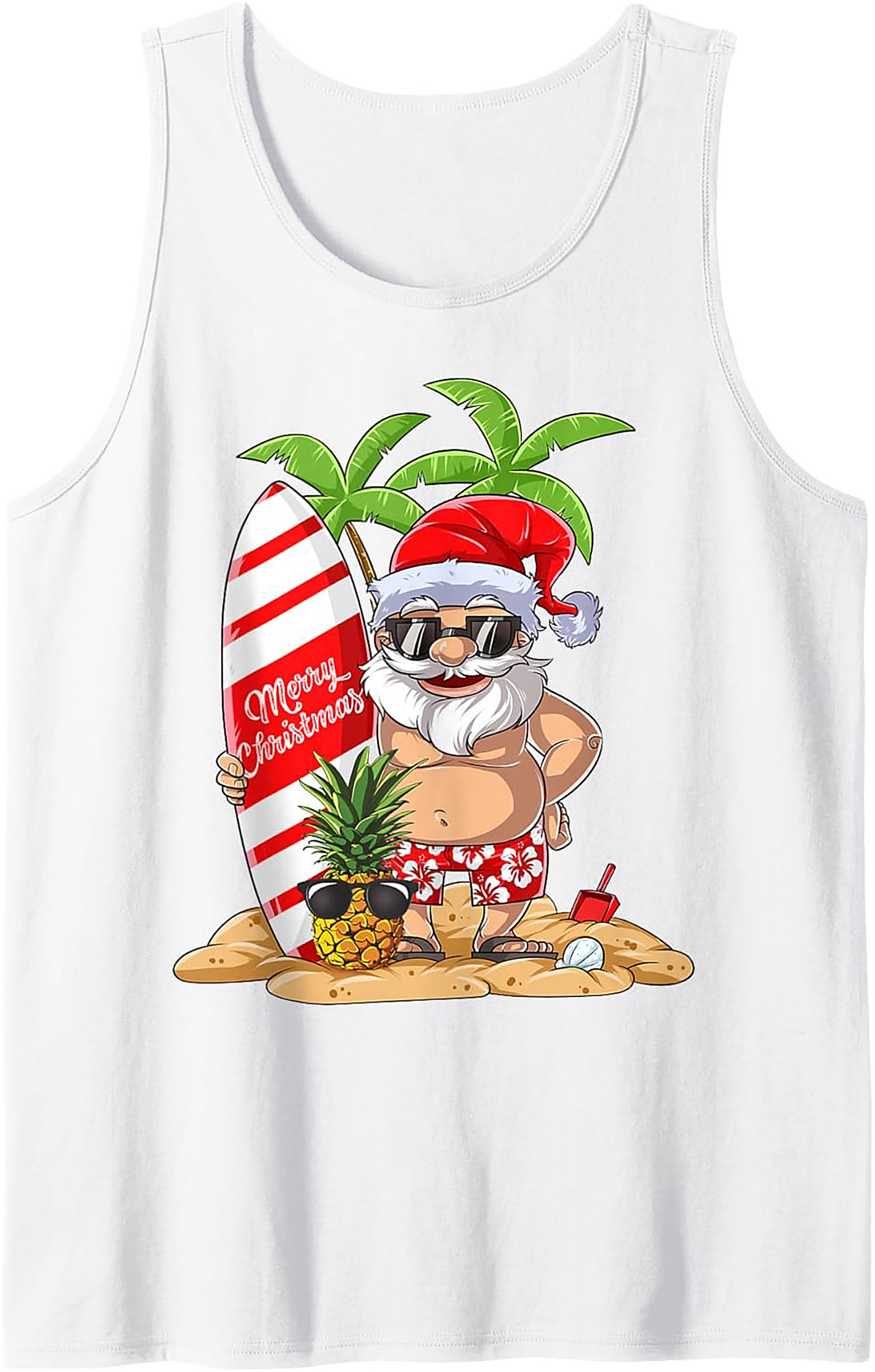 Tropical Santa Tank Top Funny Beach Christmas Graphic