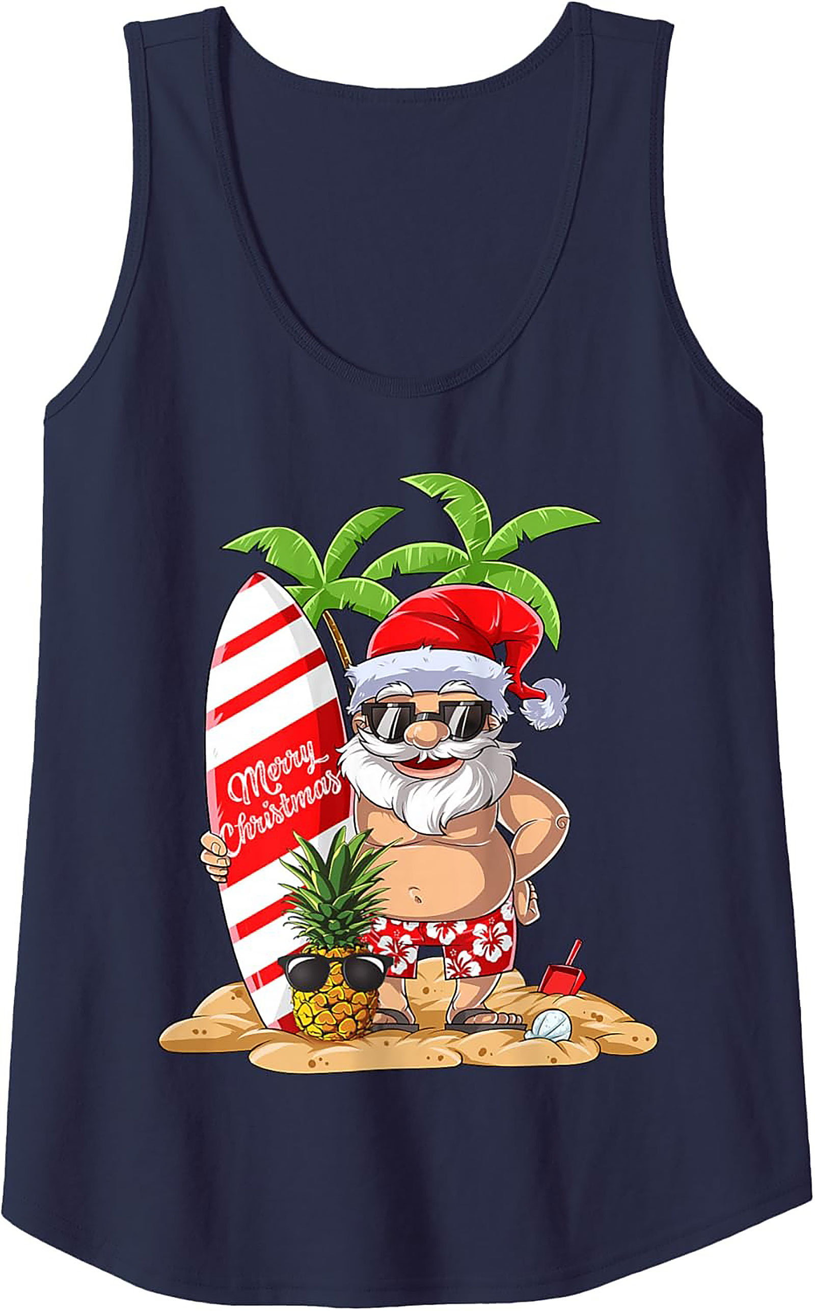 Tropical Santa Tank Top Funny Beach Christmas Graphic