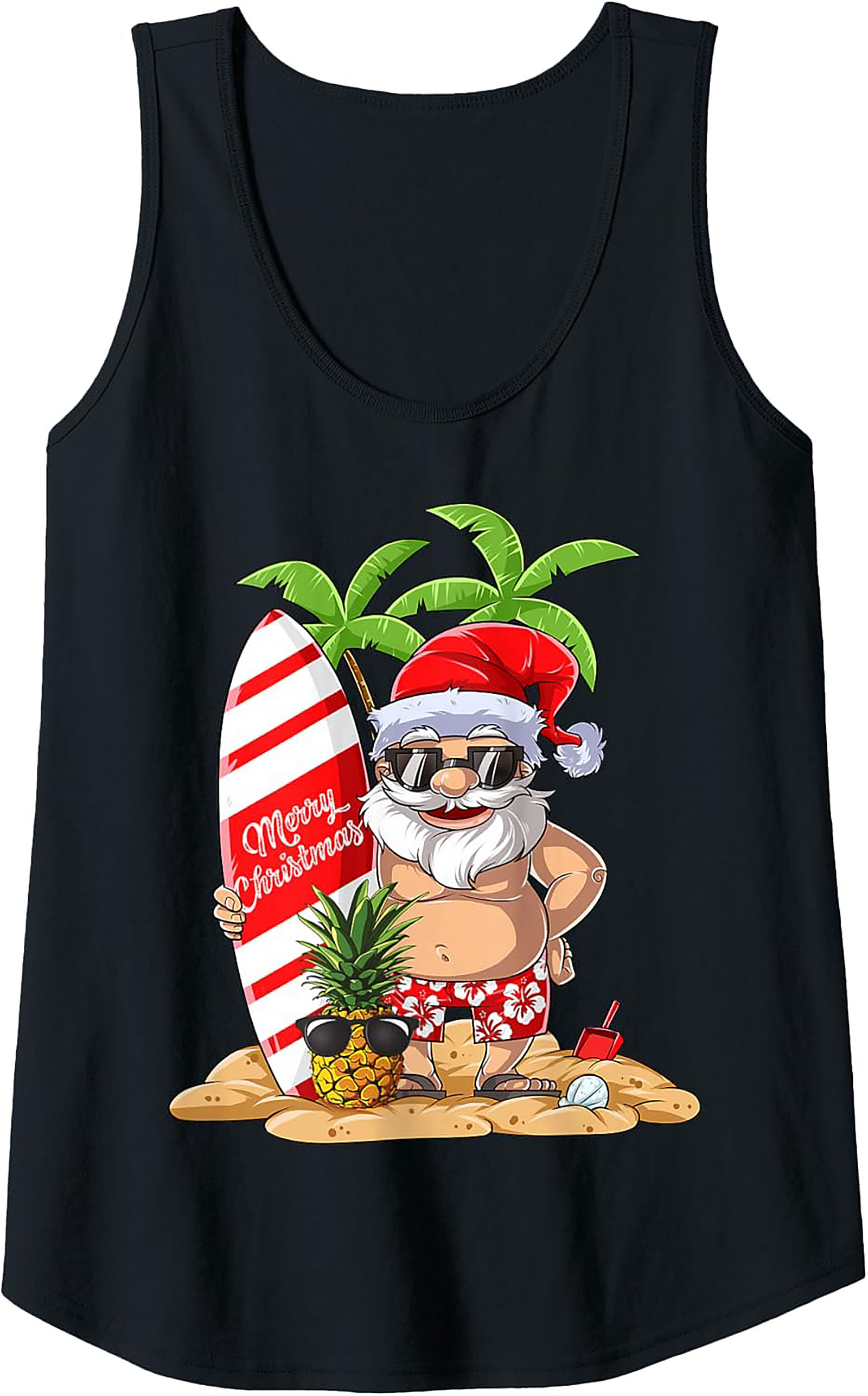 Tropical Santa Tank Top Funny Beach Christmas Graphic