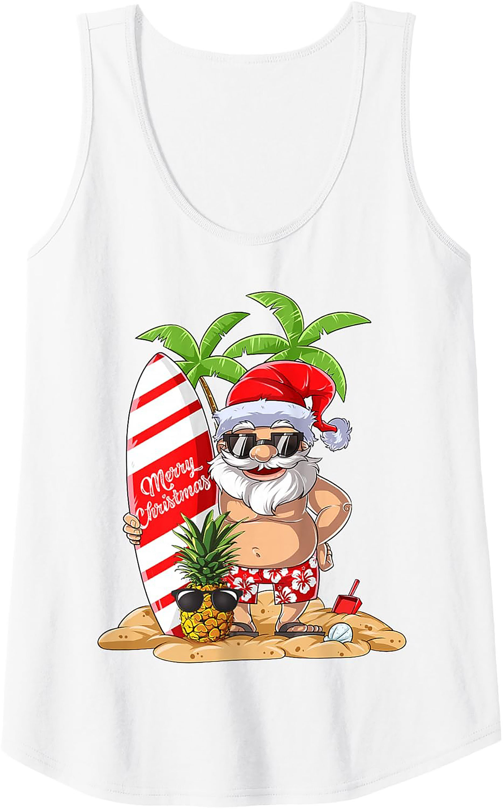 Tropical Santa Tank Top Funny Beach Christmas Graphic