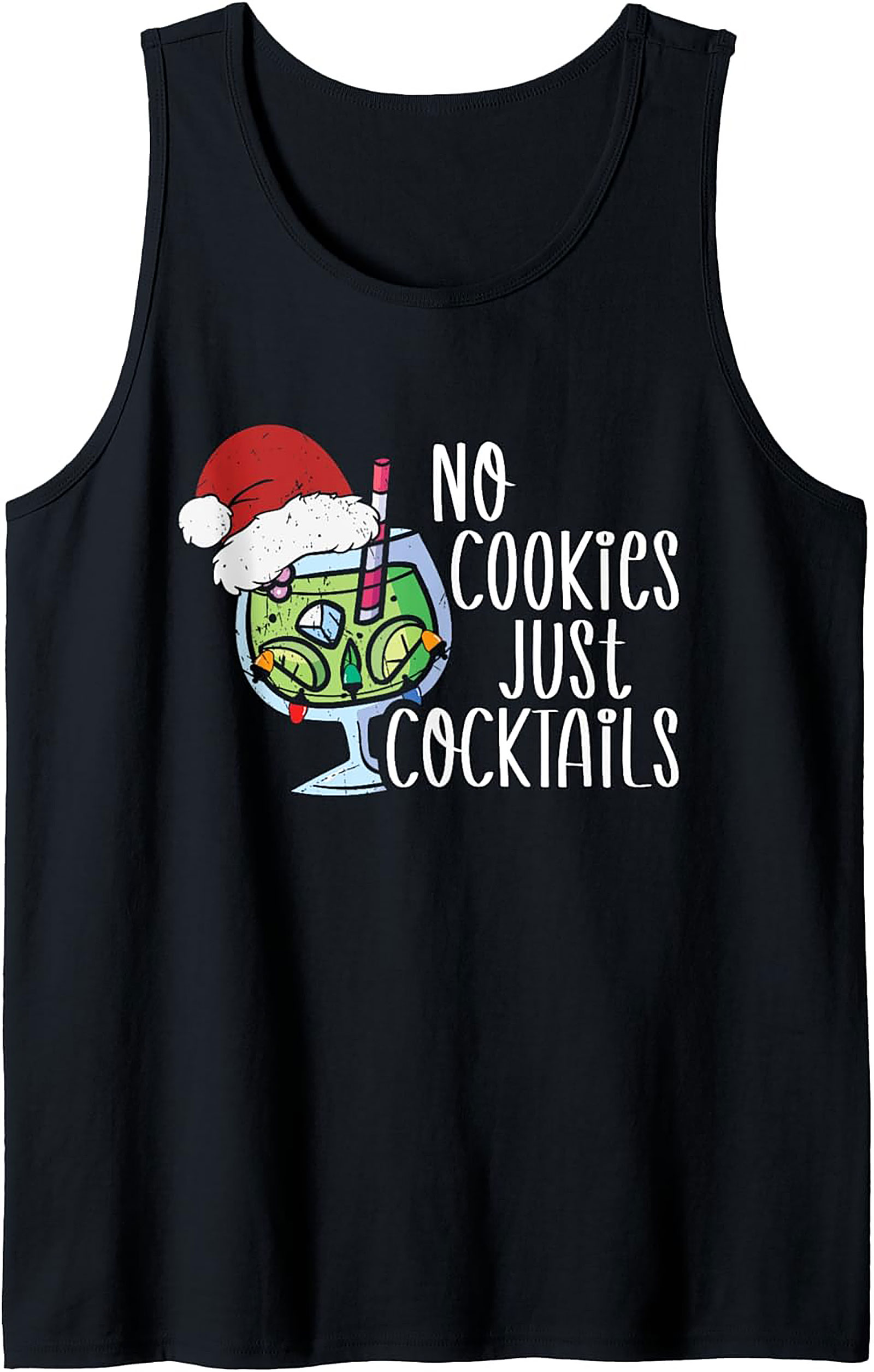 No Cookies Just Cocktails Graphic Tank Funny Christmas Shirt