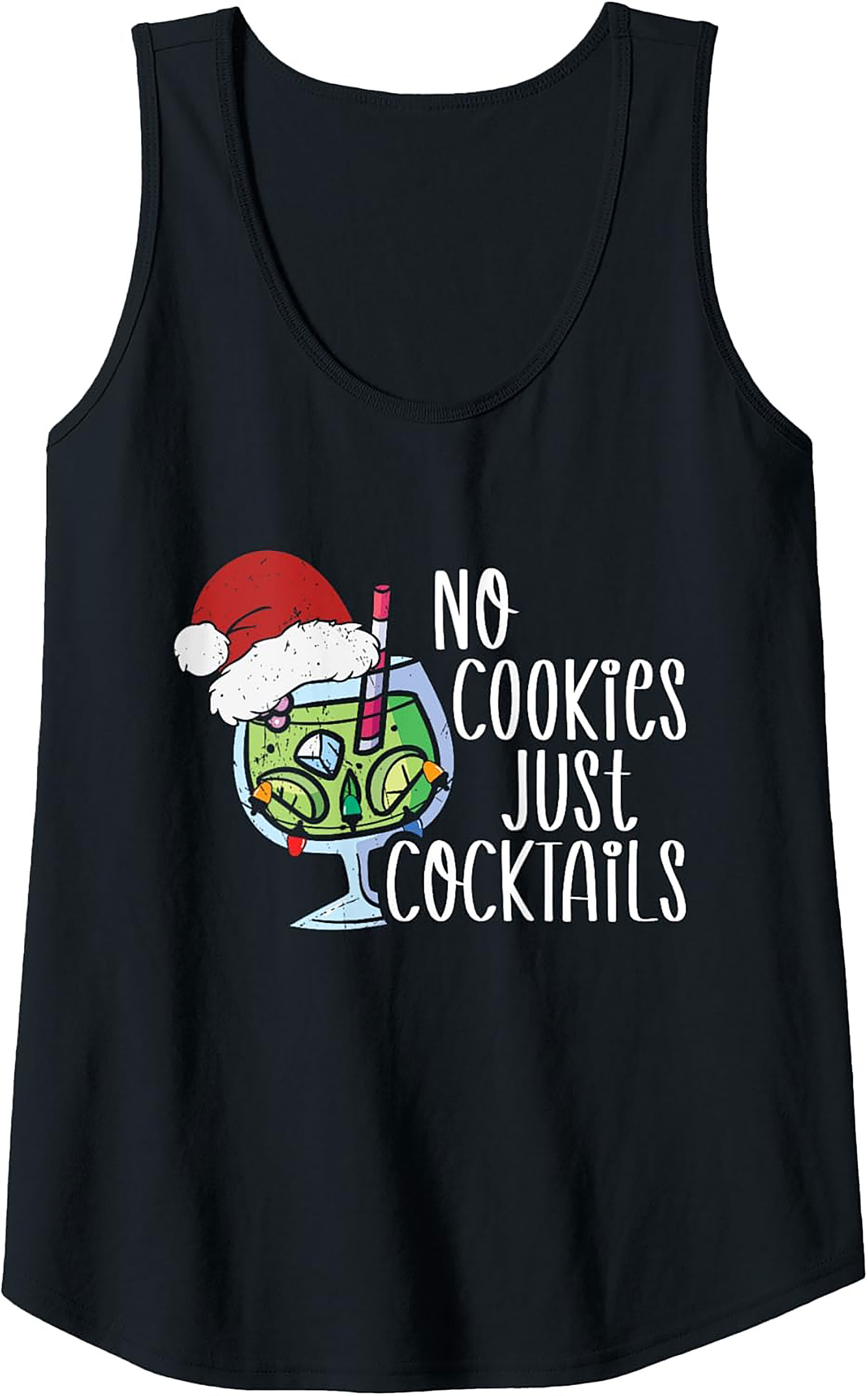 No Cookies Just Cocktails Graphic Tank Funny Christmas Shirt
