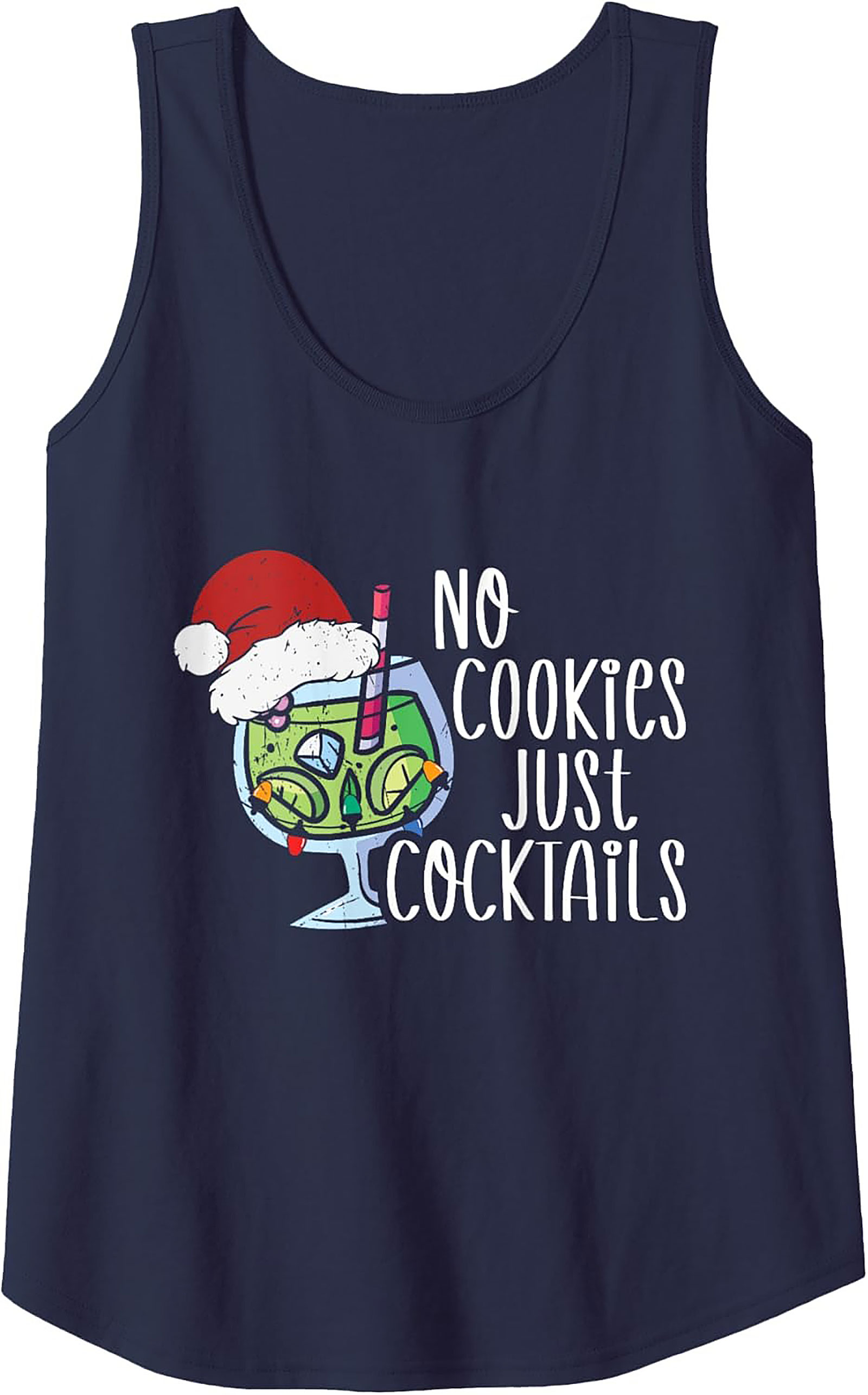 No Cookies Just Cocktails Graphic Tank Funny Christmas Shirt