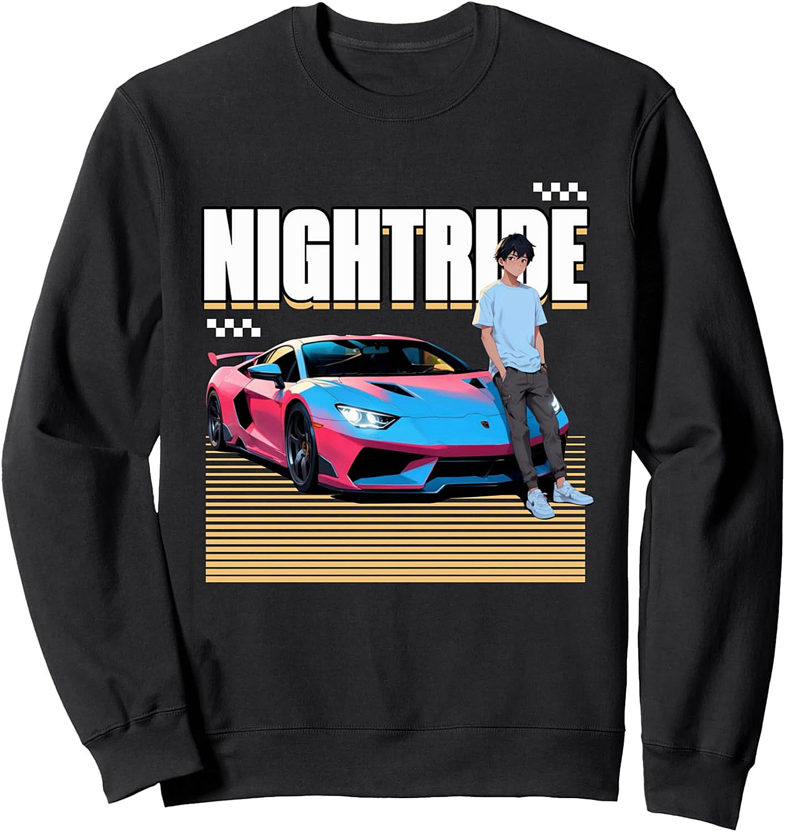 Night Ride Supercar JDM Graphic Sweatshirt Cozy Crewneck
