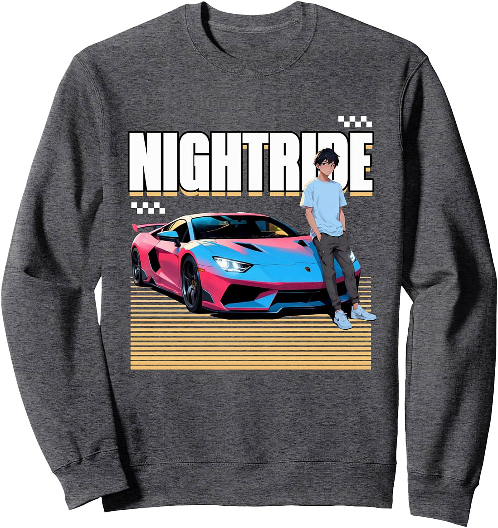 Night Ride Supercar JDM Graphic Sweatshirt Cozy Crewneck