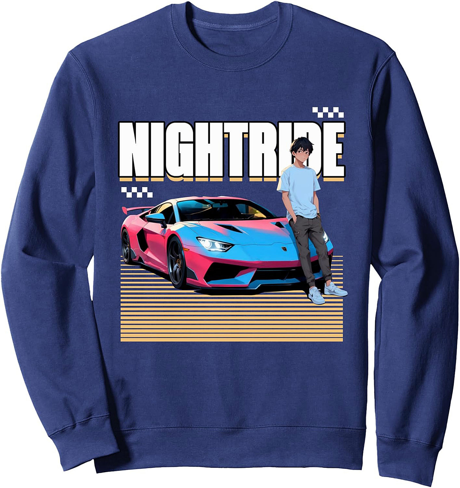 Night Ride Supercar JDM Graphic Sweatshirt Cozy Crewneck