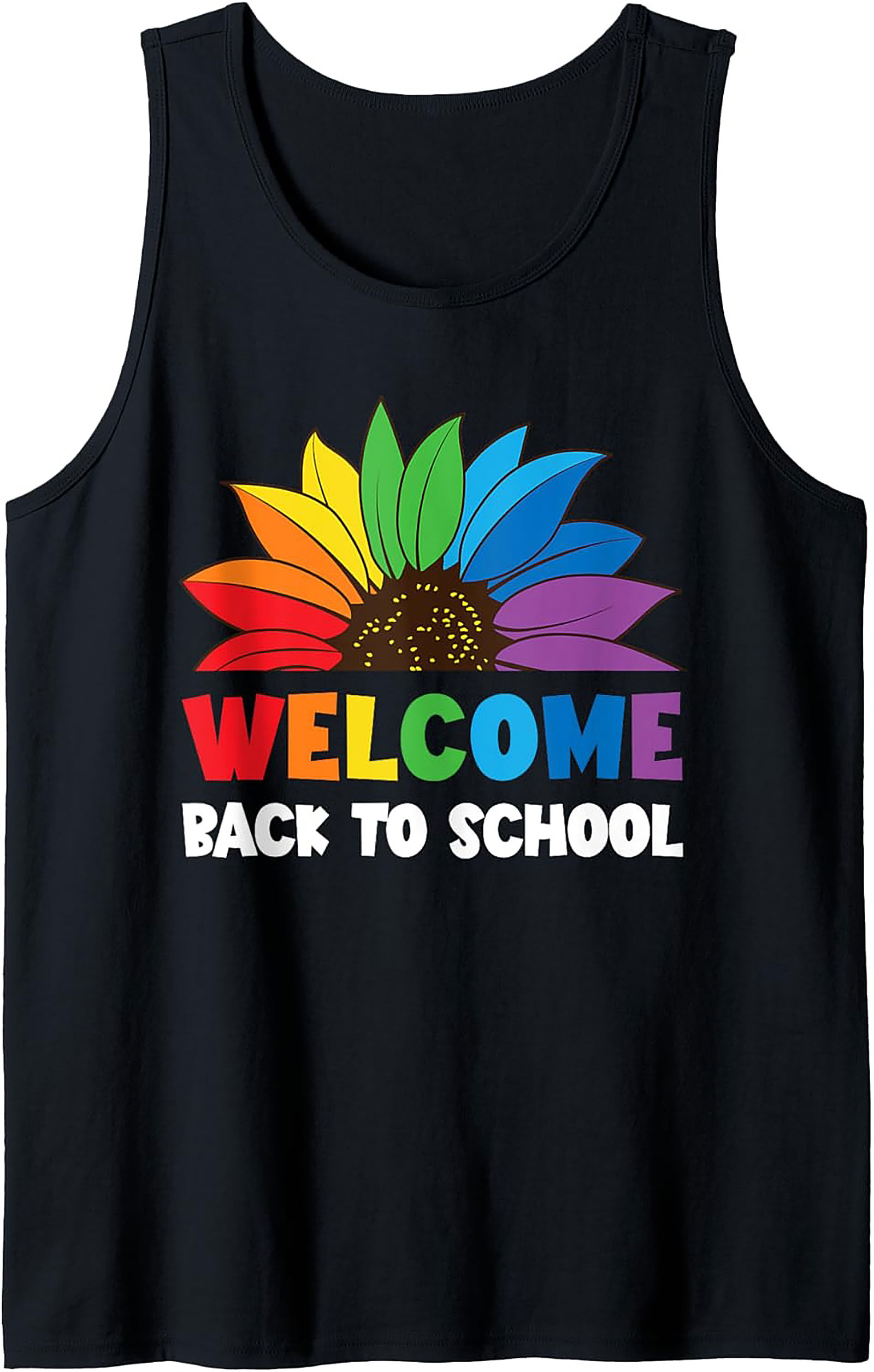 Welcome Back To School Rainbow Sunflower Graphic Tank Top