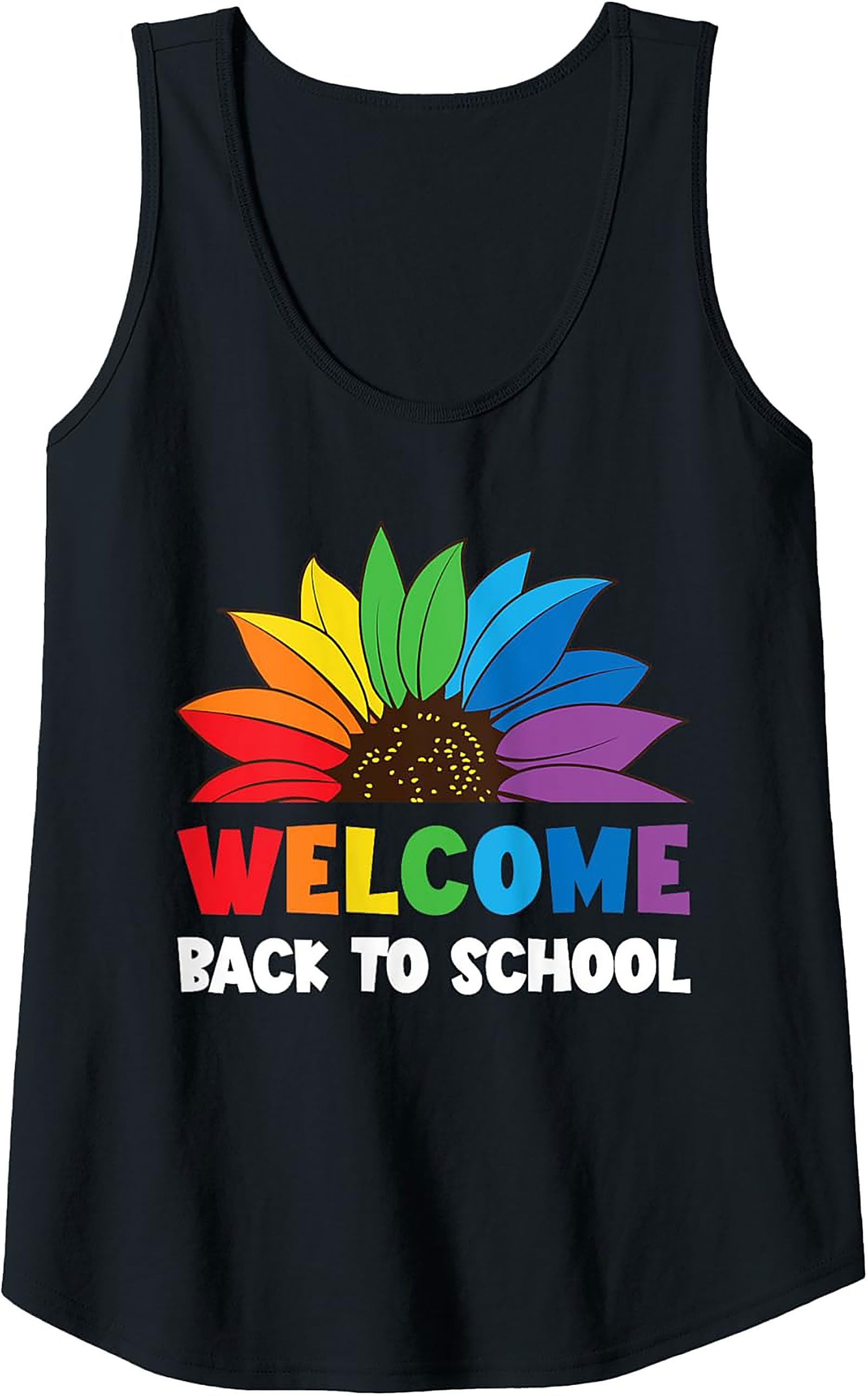 Welcome Back To School Rainbow Sunflower Graphic Tank Top