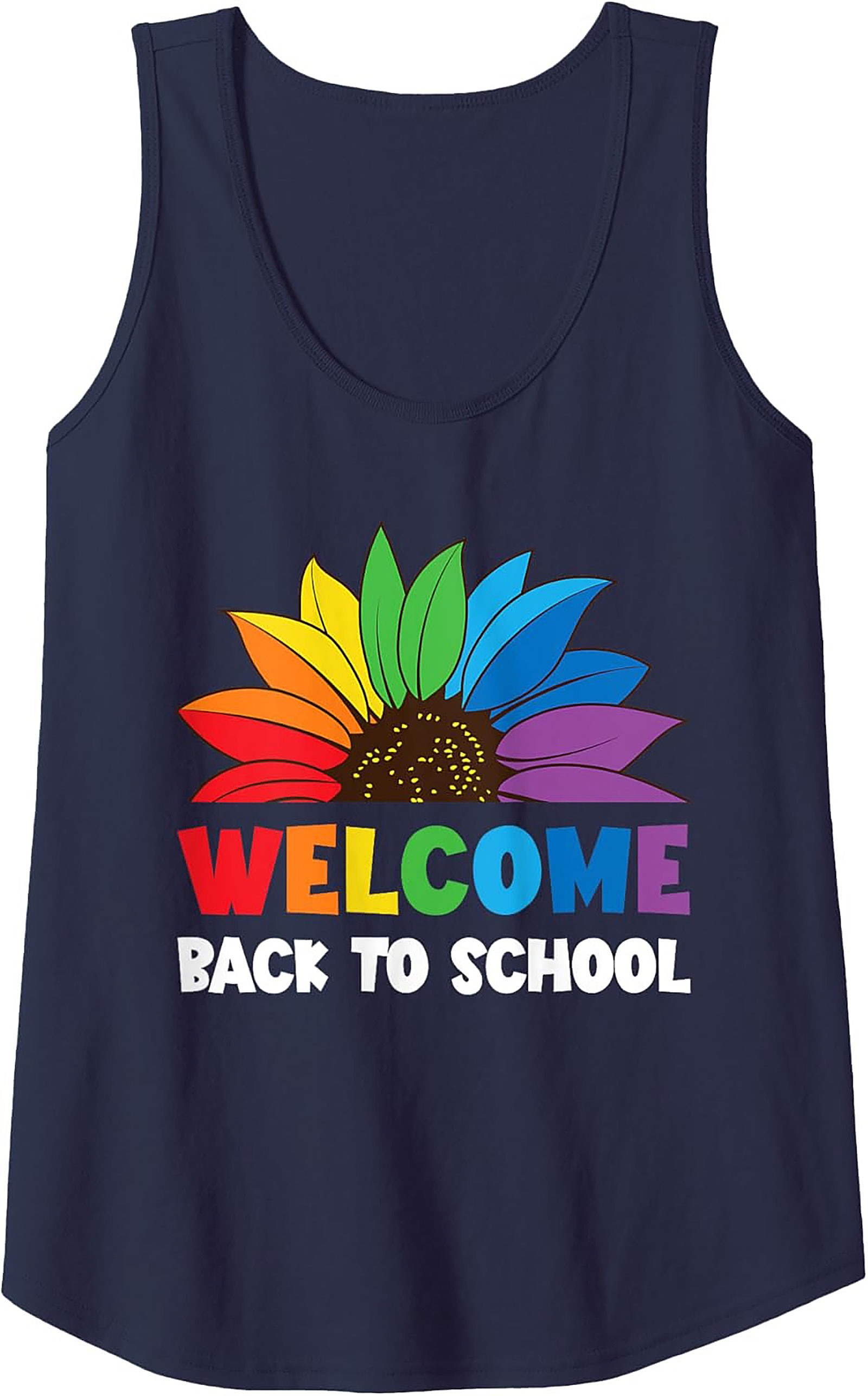 Welcome Back To School Rainbow Sunflower Graphic Tank Top