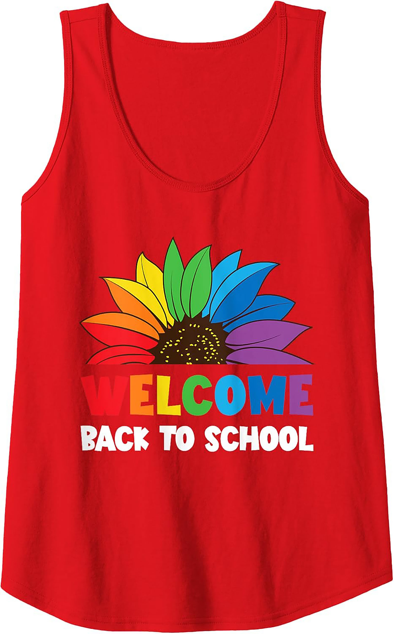 Welcome Back To School Rainbow Sunflower Graphic Tank Top