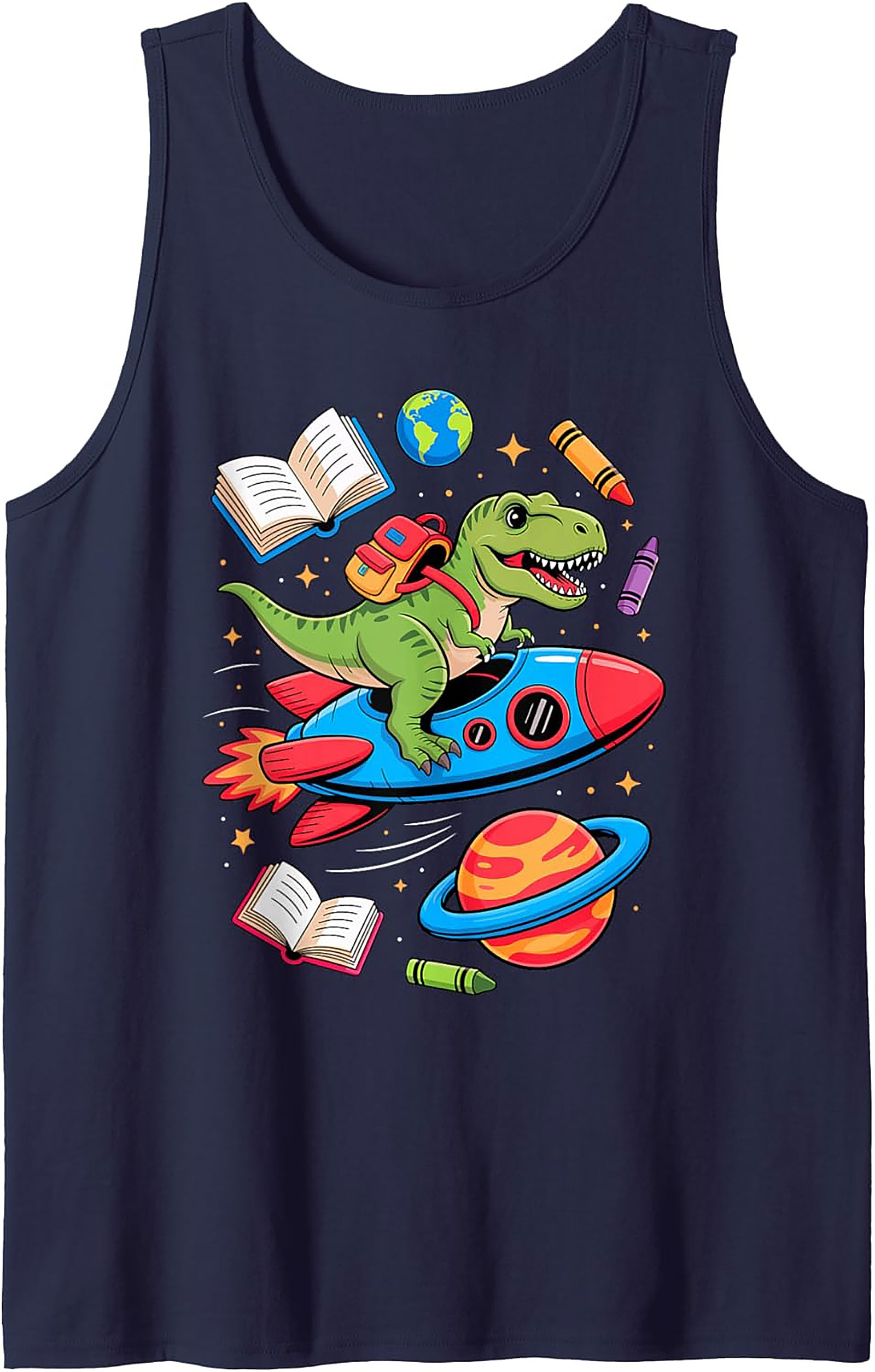 T-Rex Rocket Ride Back to School Dinosaur Tank Top