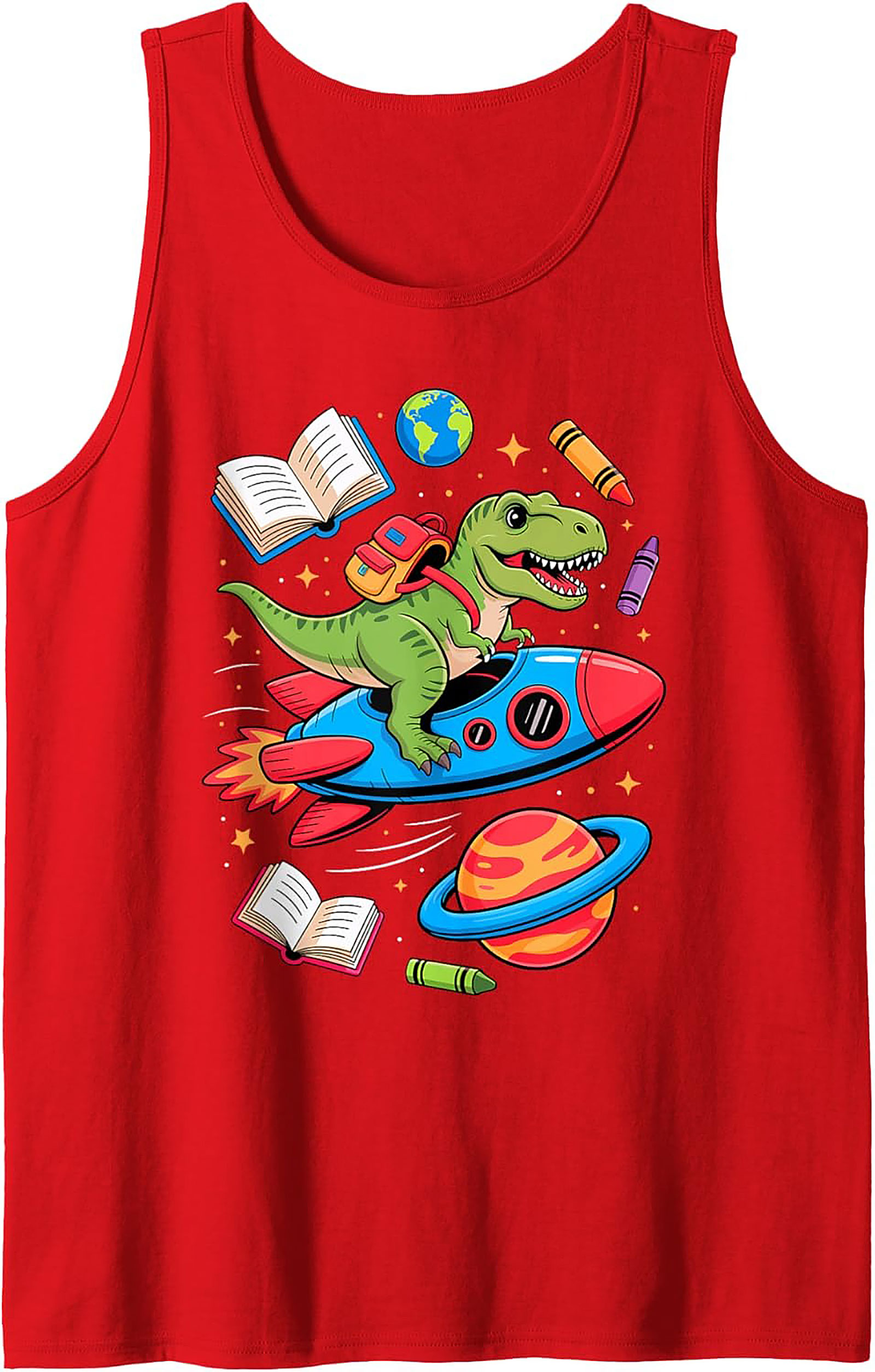 T-Rex Rocket Ride Back to School Dinosaur Tank Top