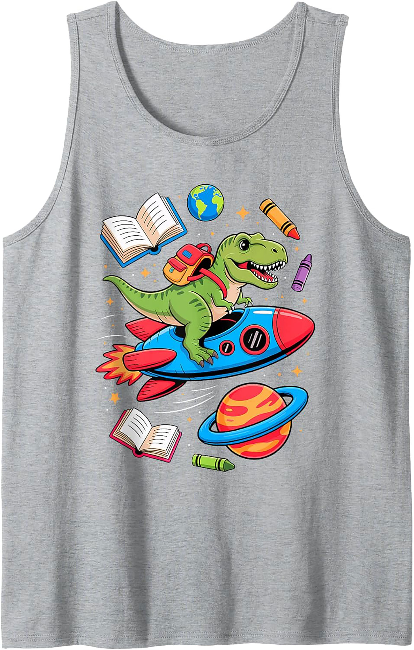 T-Rex Rocket Ride Back to School Dinosaur Tank Top