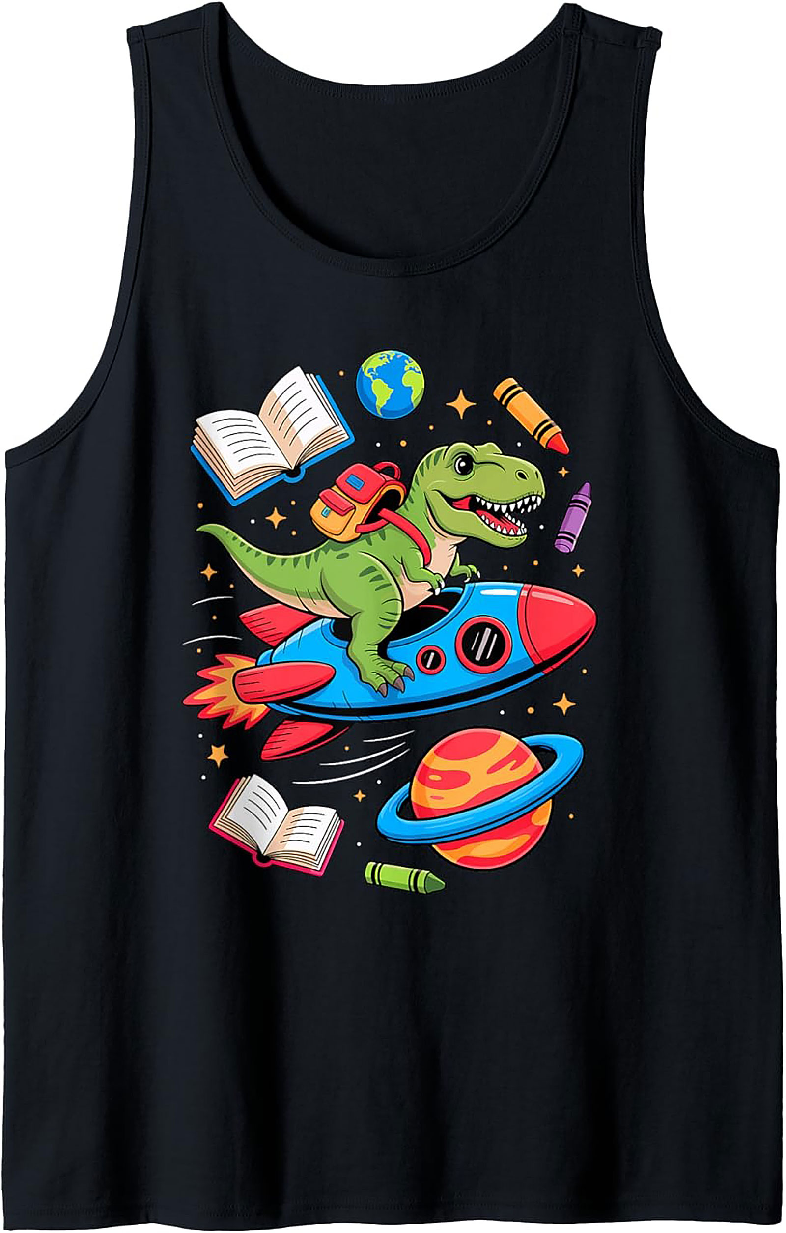 T-Rex Rocket Ride Back to School Dinosaur Tank Top