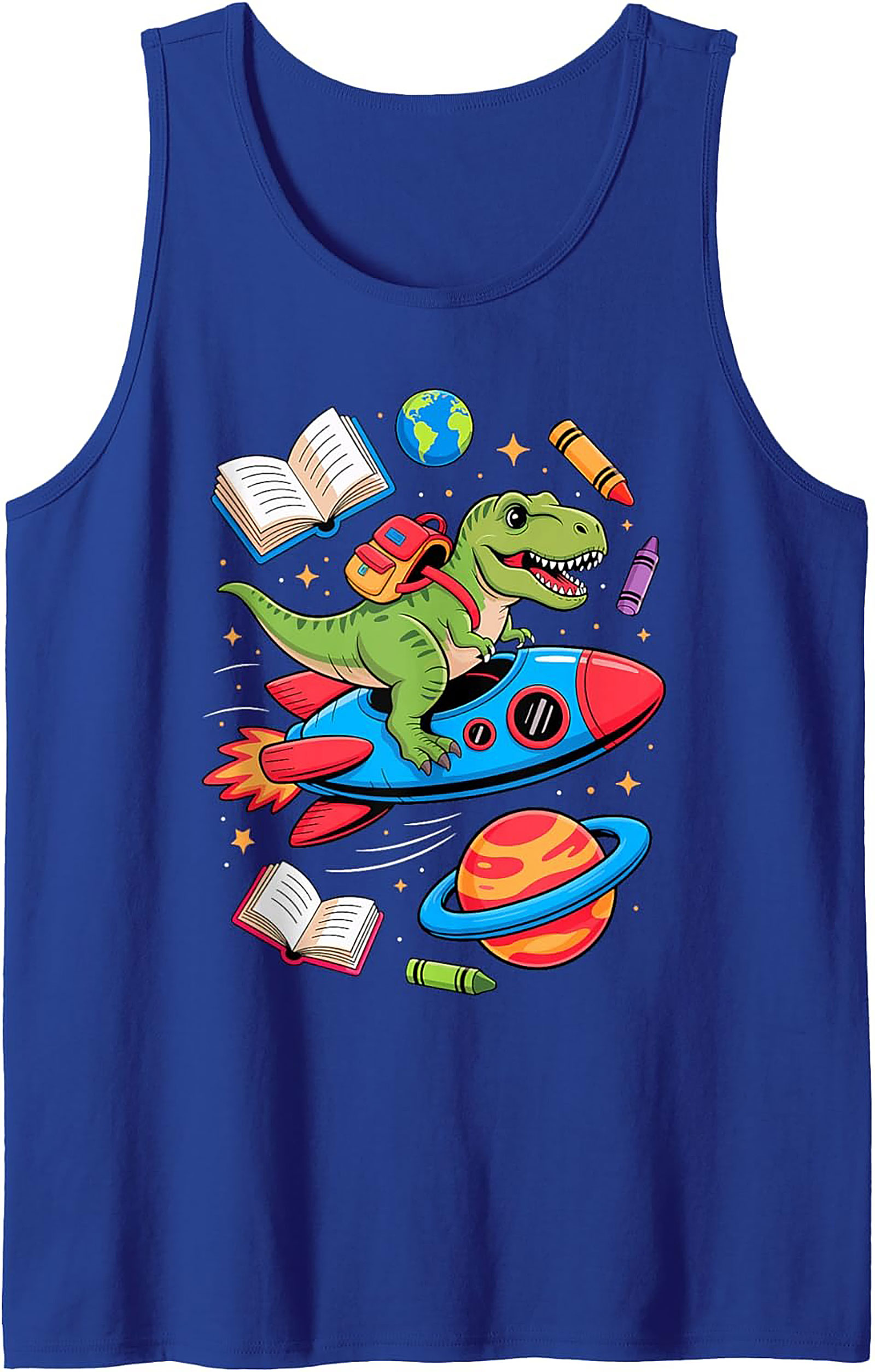 T-Rex Rocket Ride Back to School Dinosaur Tank Top