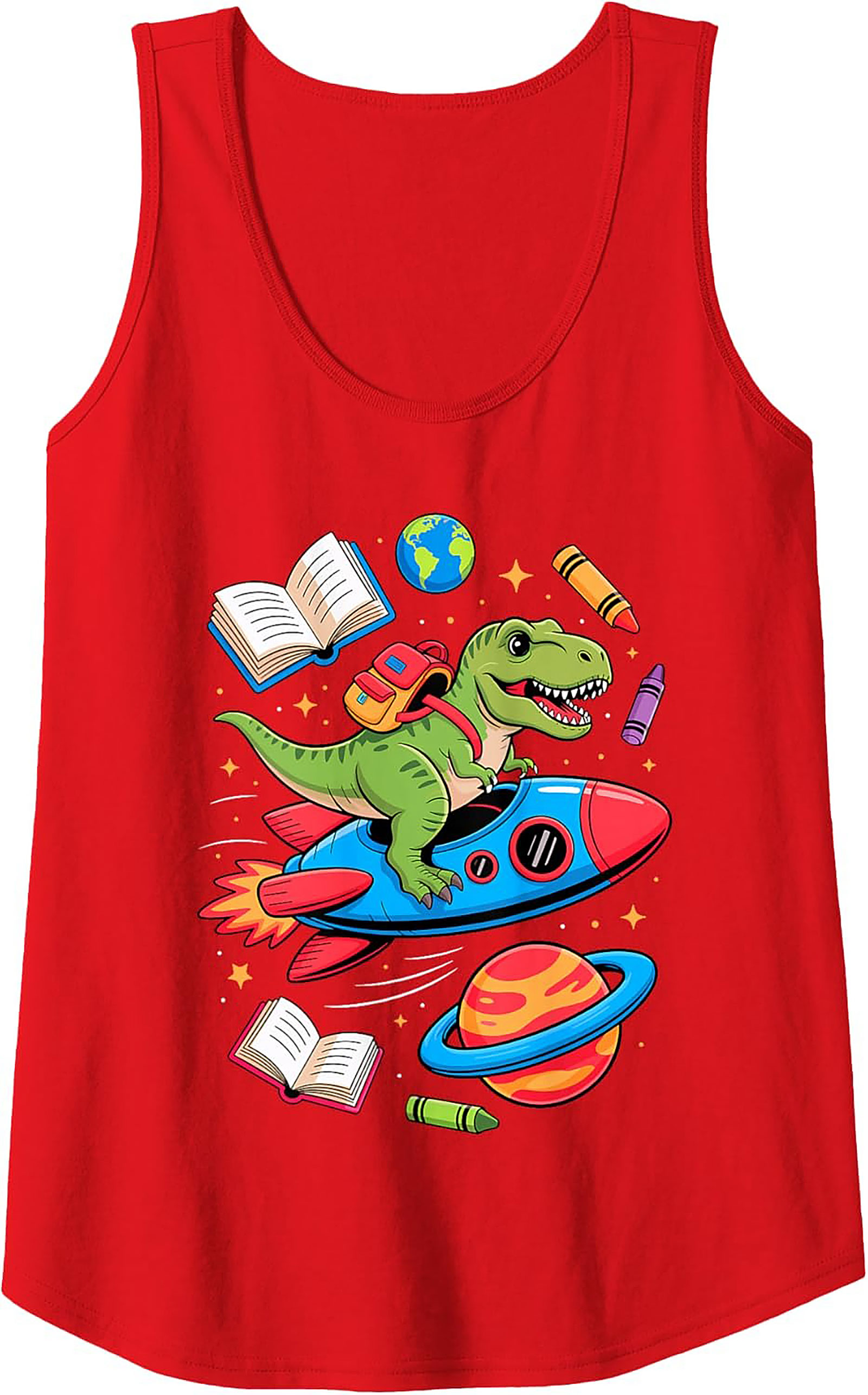 T-Rex Rocket Ride Back to School Dinosaur Tank Top