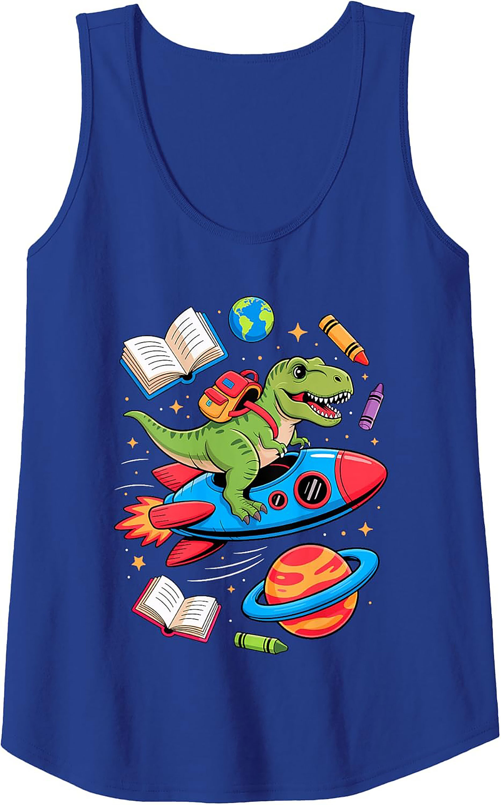 T-Rex Rocket Ride Back to School Dinosaur Tank Top