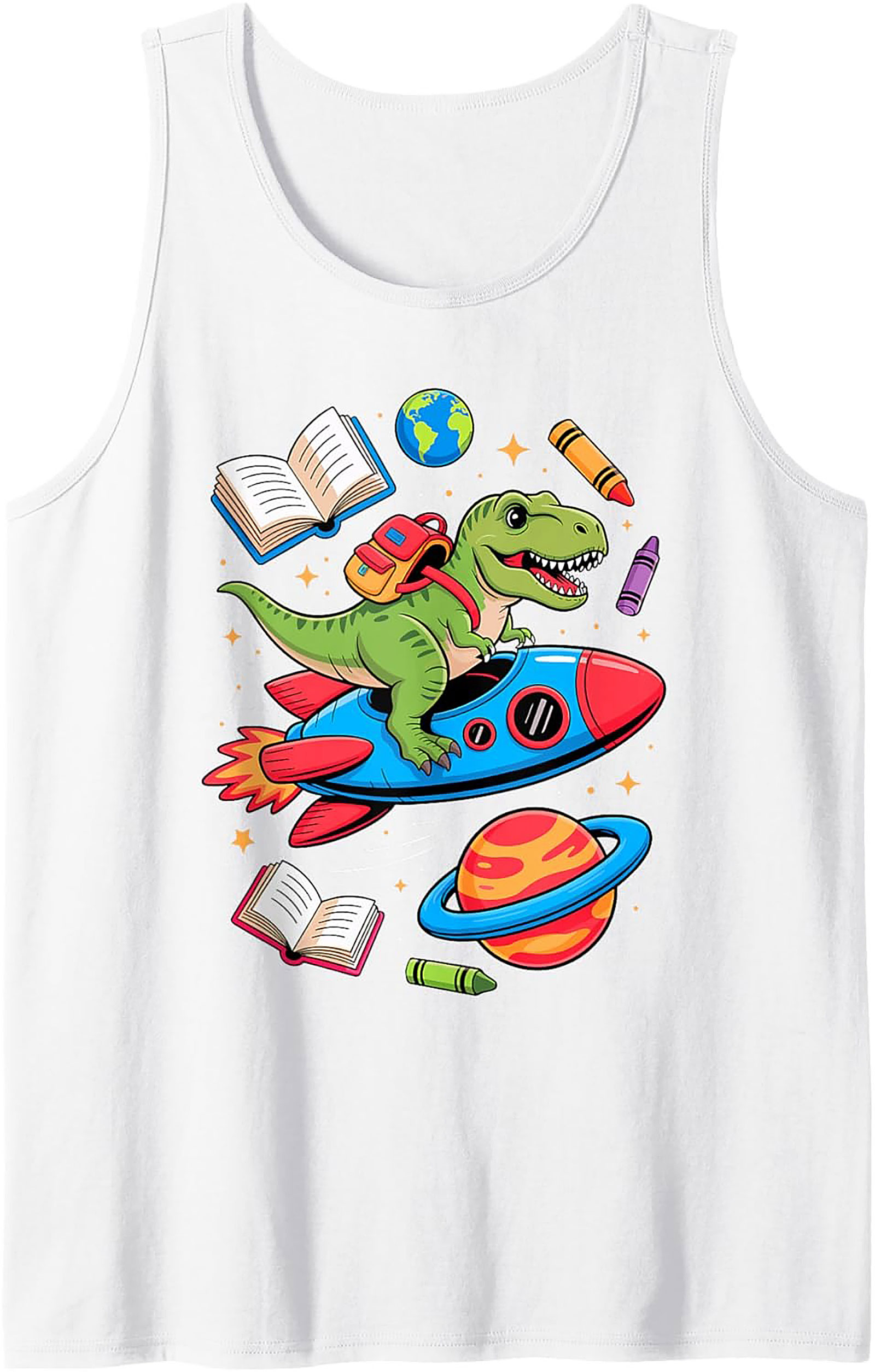 T-Rex Rocket Ride Back to School Dinosaur Tank Top