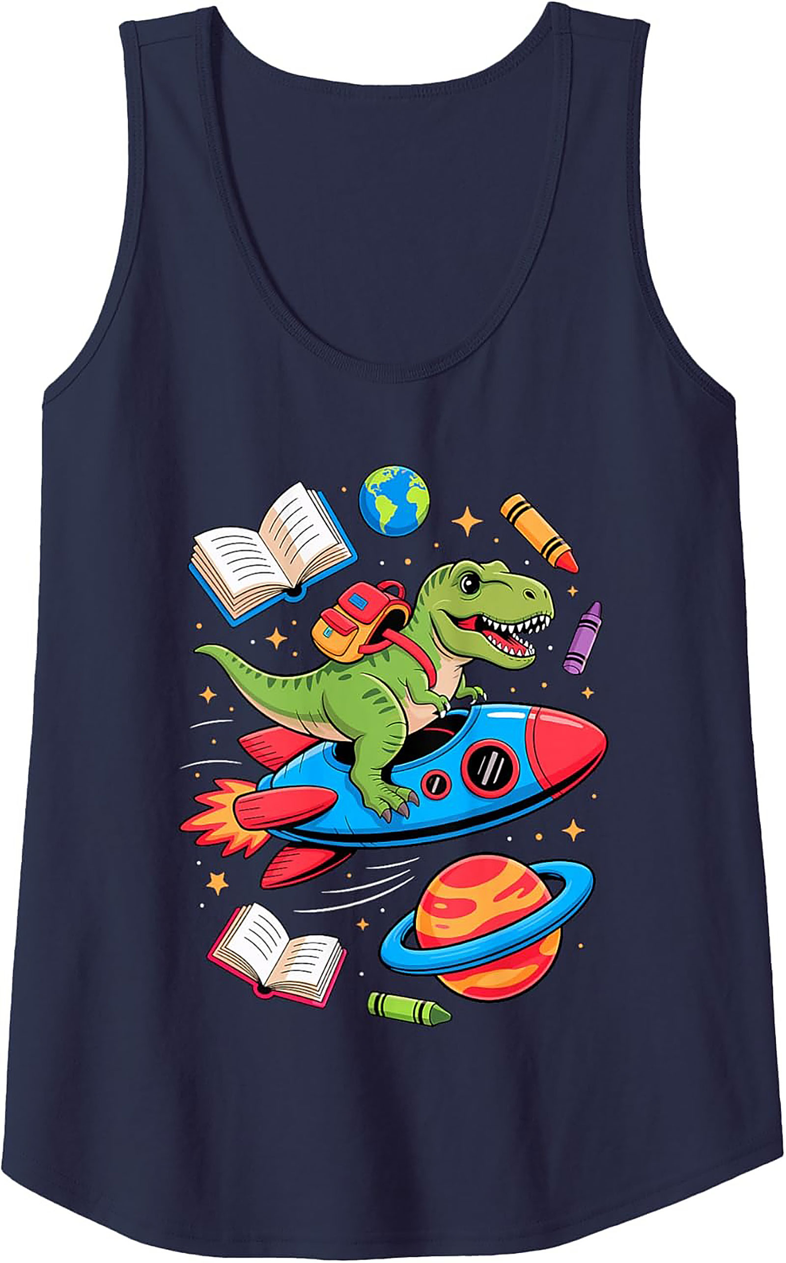 T-Rex Rocket Ride Back to School Dinosaur Tank Top