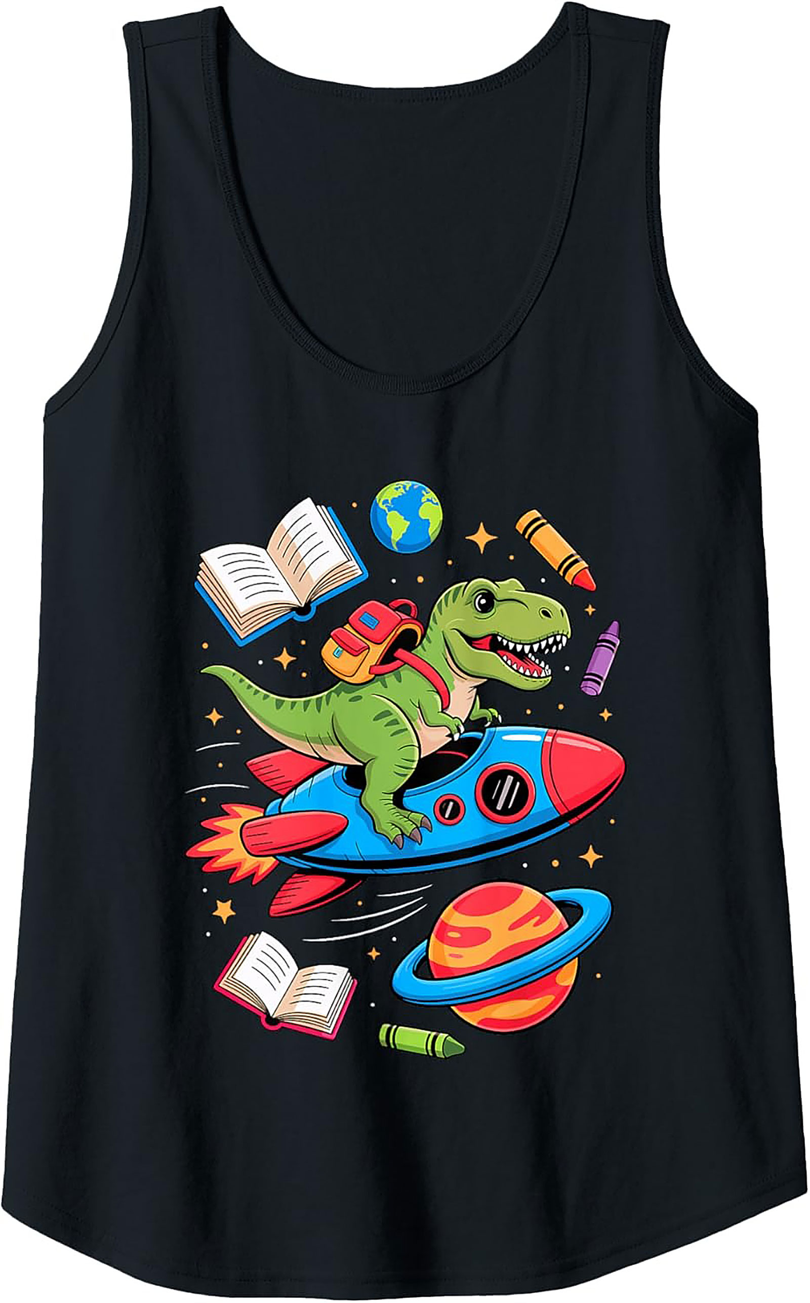 T-Rex Rocket Ride Back to School Dinosaur Tank Top