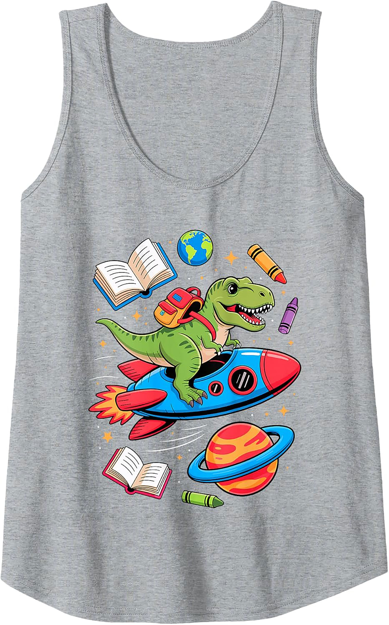 T-Rex Rocket Ride Back to School Dinosaur Tank Top