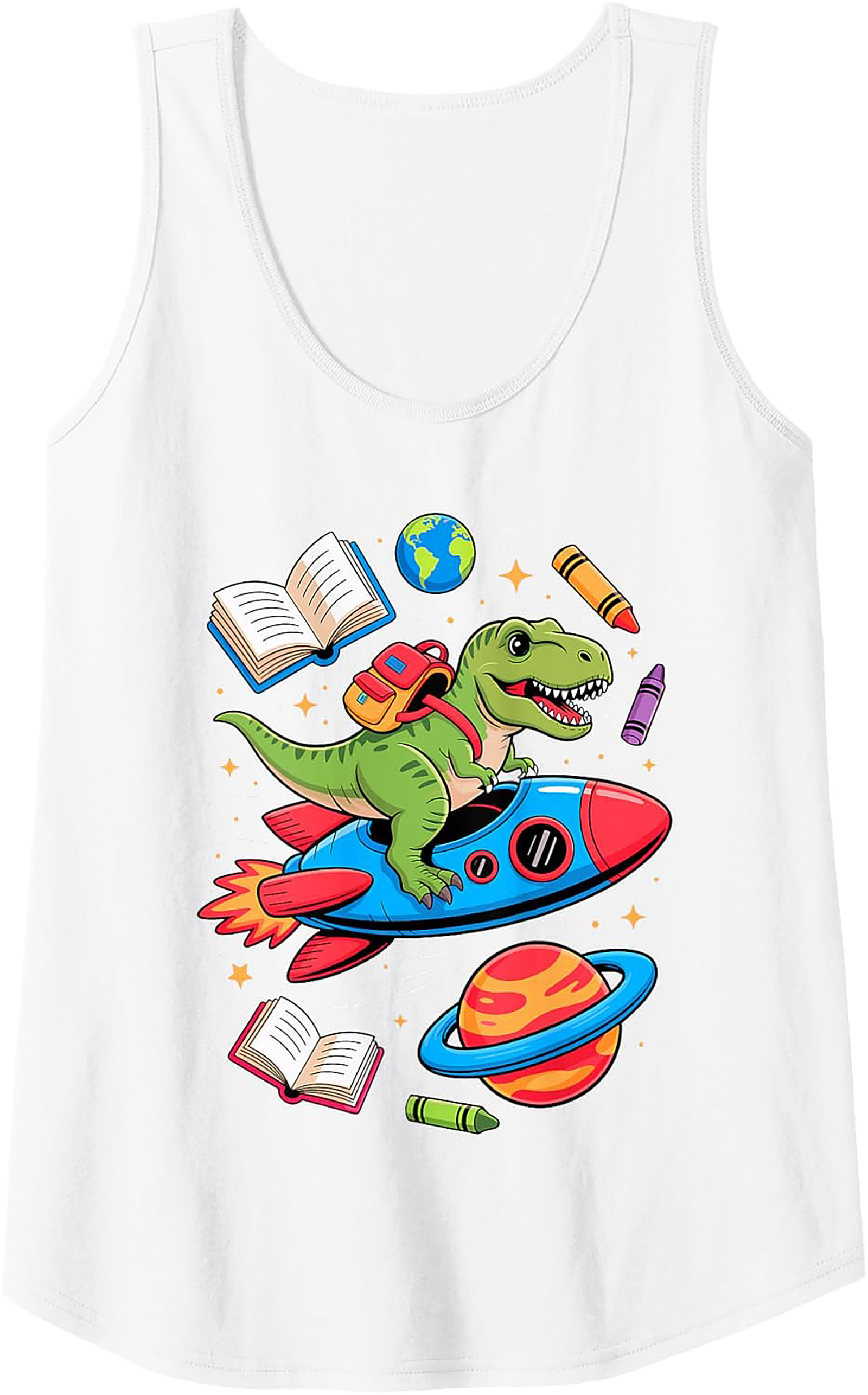 T-Rex Rocket Ride Back to School Dinosaur Tank Top
