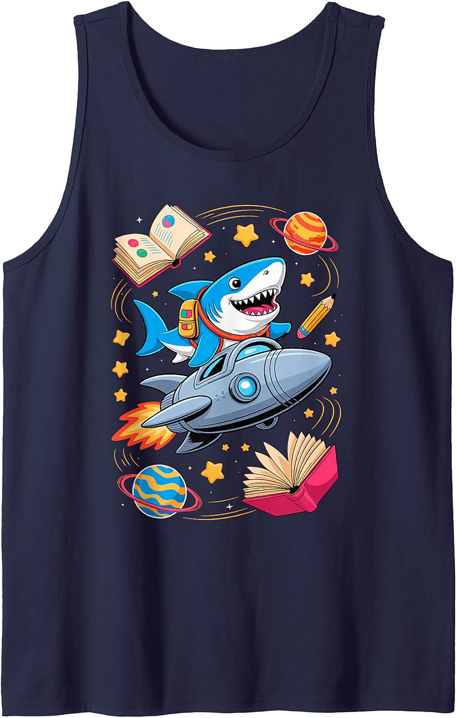 Smart Shark Astronaut Graphic Tank Top – Ready for School Space Adventure