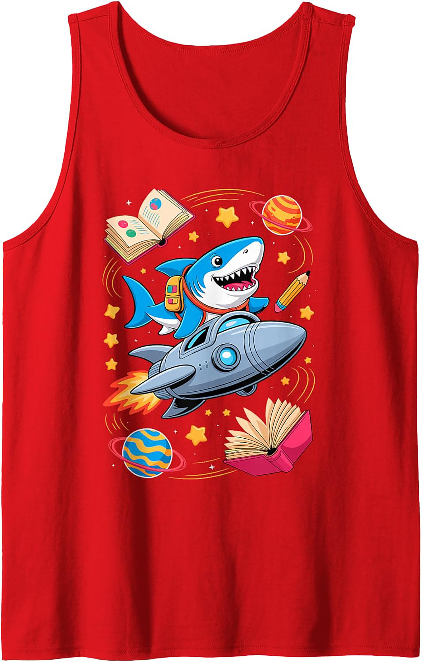 Smart Shark Astronaut Graphic Tank Top – Ready for School Space Adventure