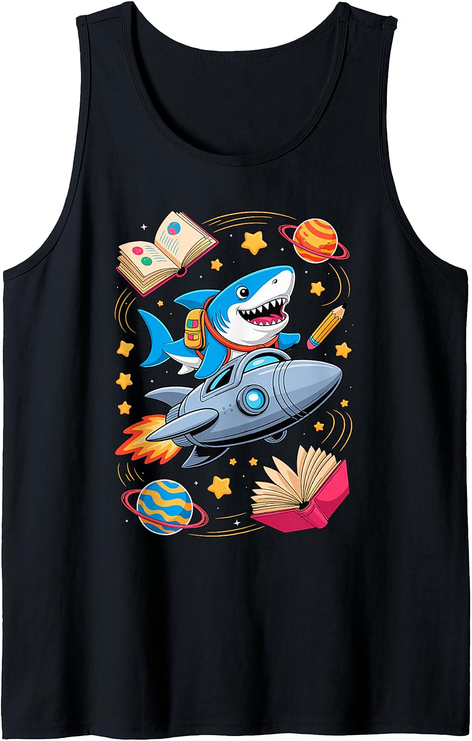 Smart Shark Astronaut Graphic Tank Top – Ready for School Space Adventure