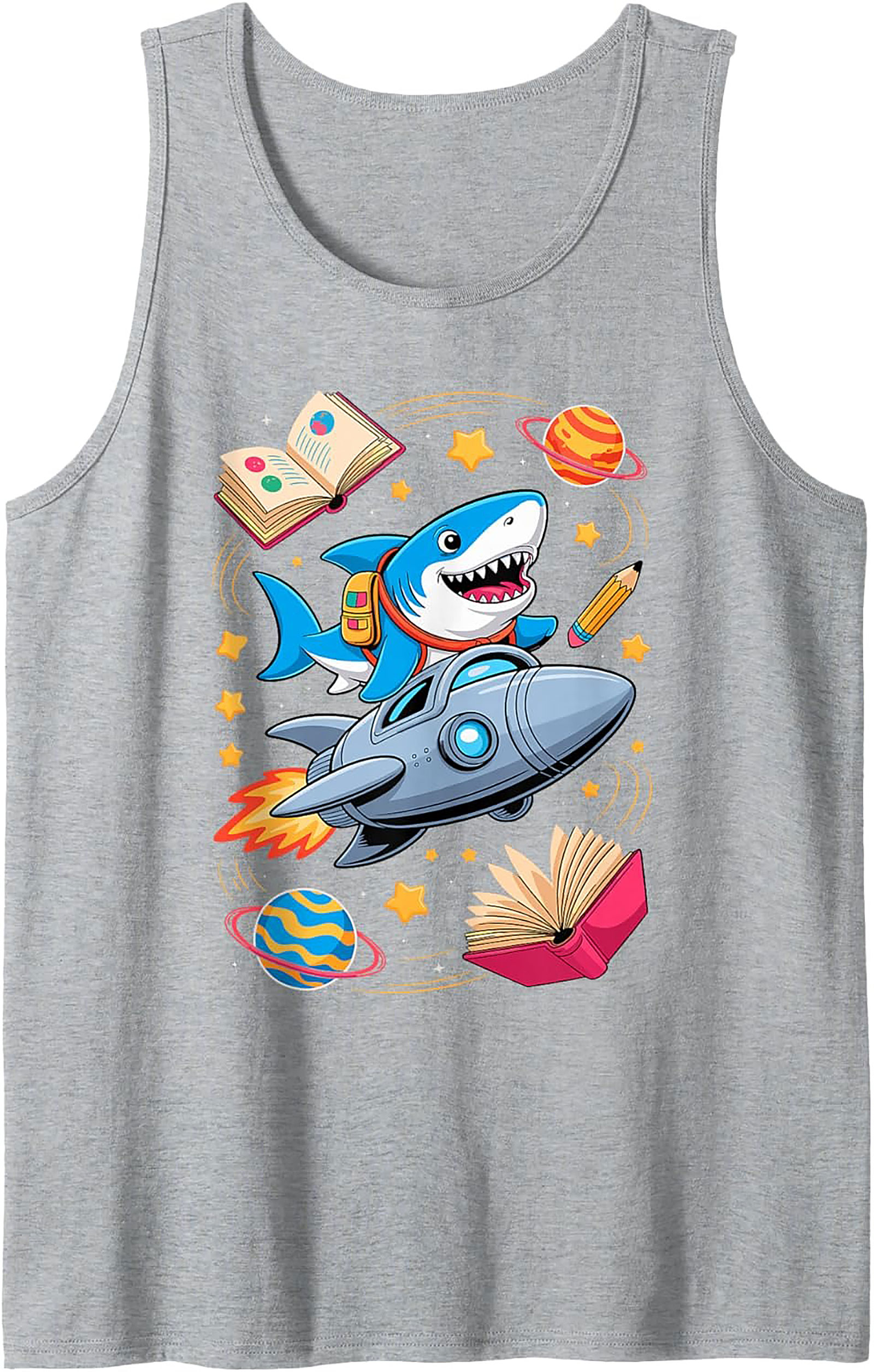 Smart Shark Astronaut Graphic Tank Top – Ready for School Space Adventure