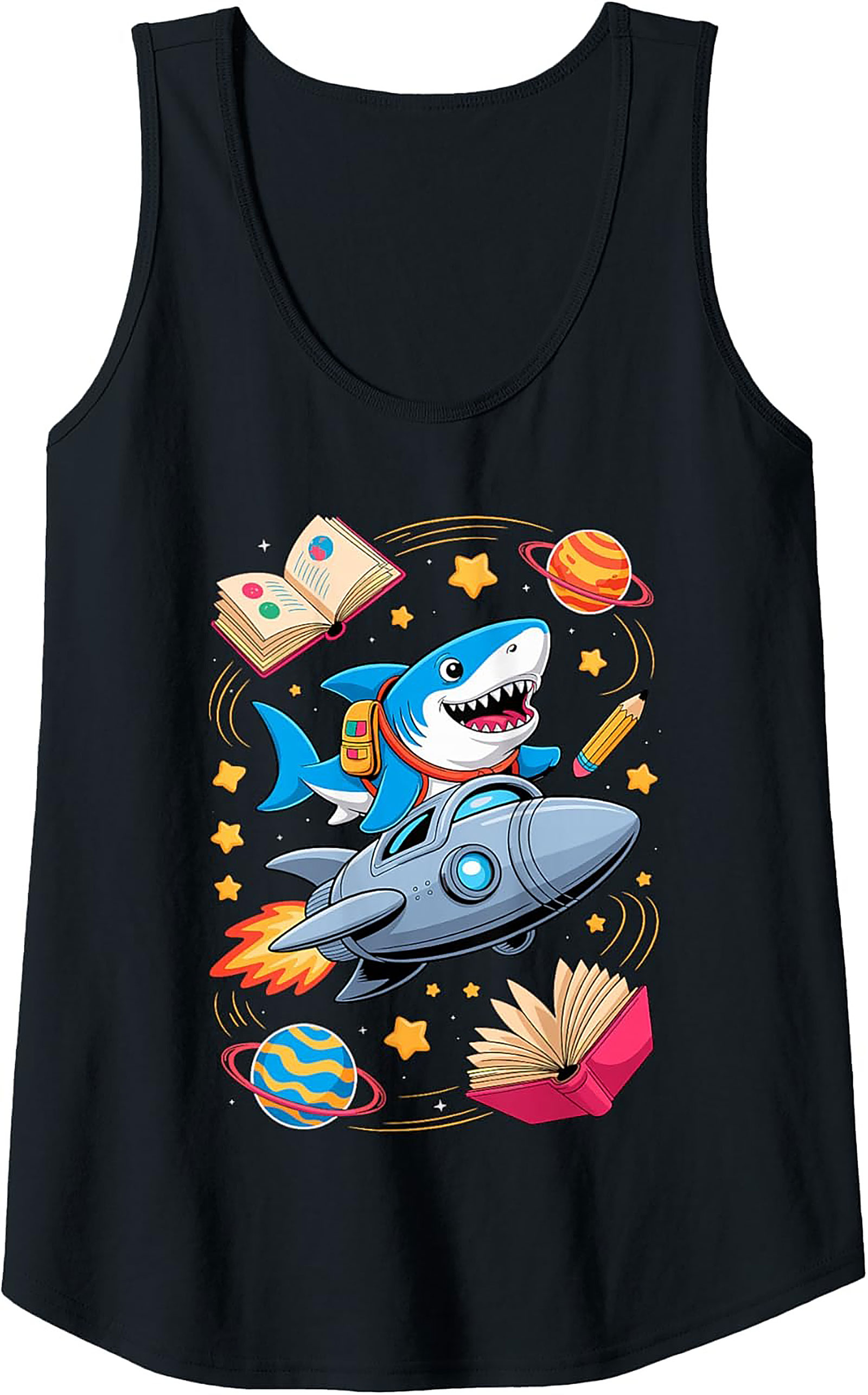 Smart Shark Astronaut Graphic Tank Top – Ready for School Space Adventure